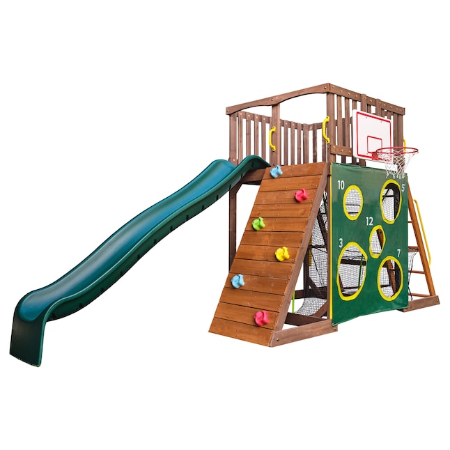 KidKraft All-in-One Sports Adventure Playset Residential Wood Playset with  Slide in the Wood Playsets & Swing Sets department at