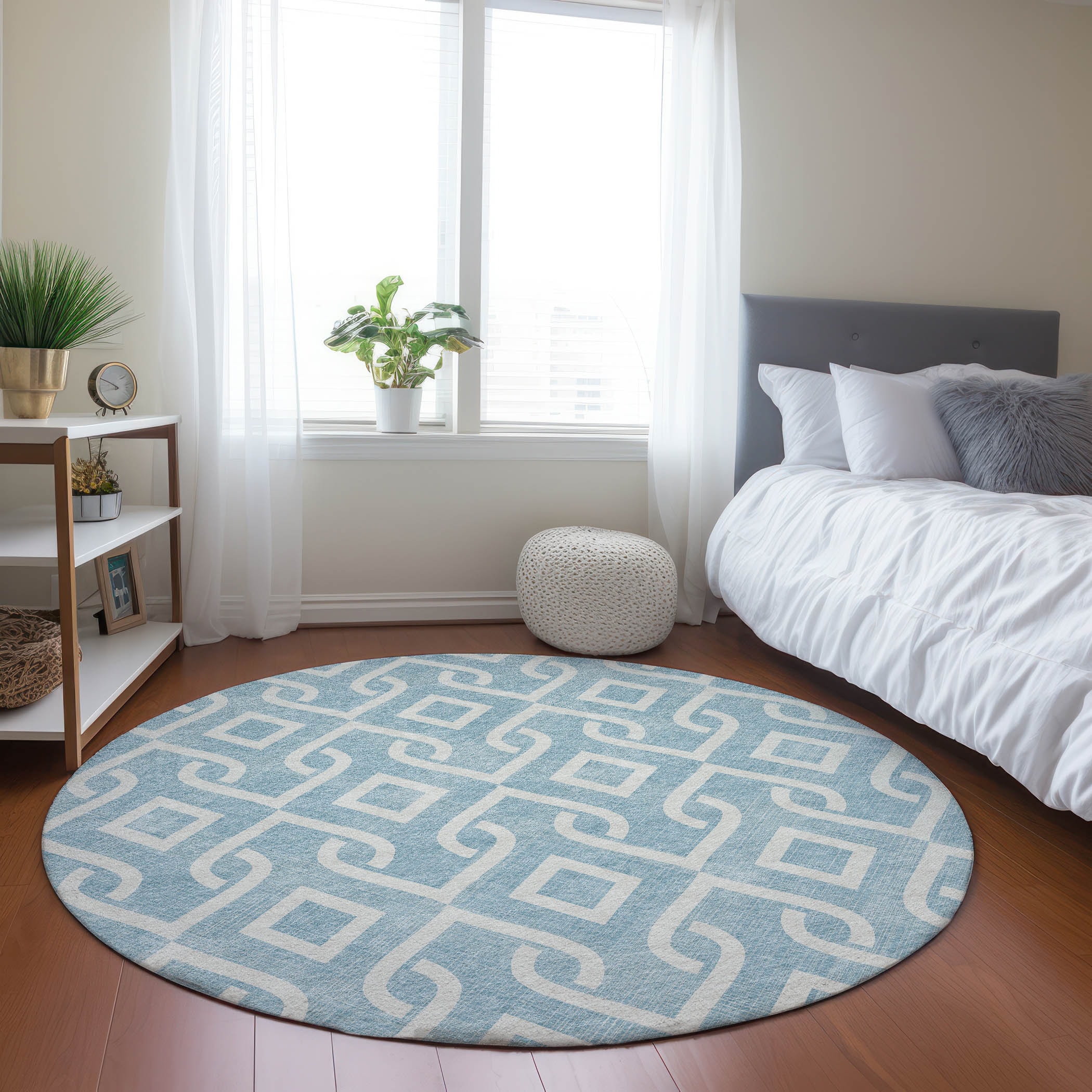 Addison Rugs ACN621SK8RO Chantille ACN621SK 8 x 8 (ft) Polyester Sky Round Indoor/Outdoor Geometric Machine washable Area rug
