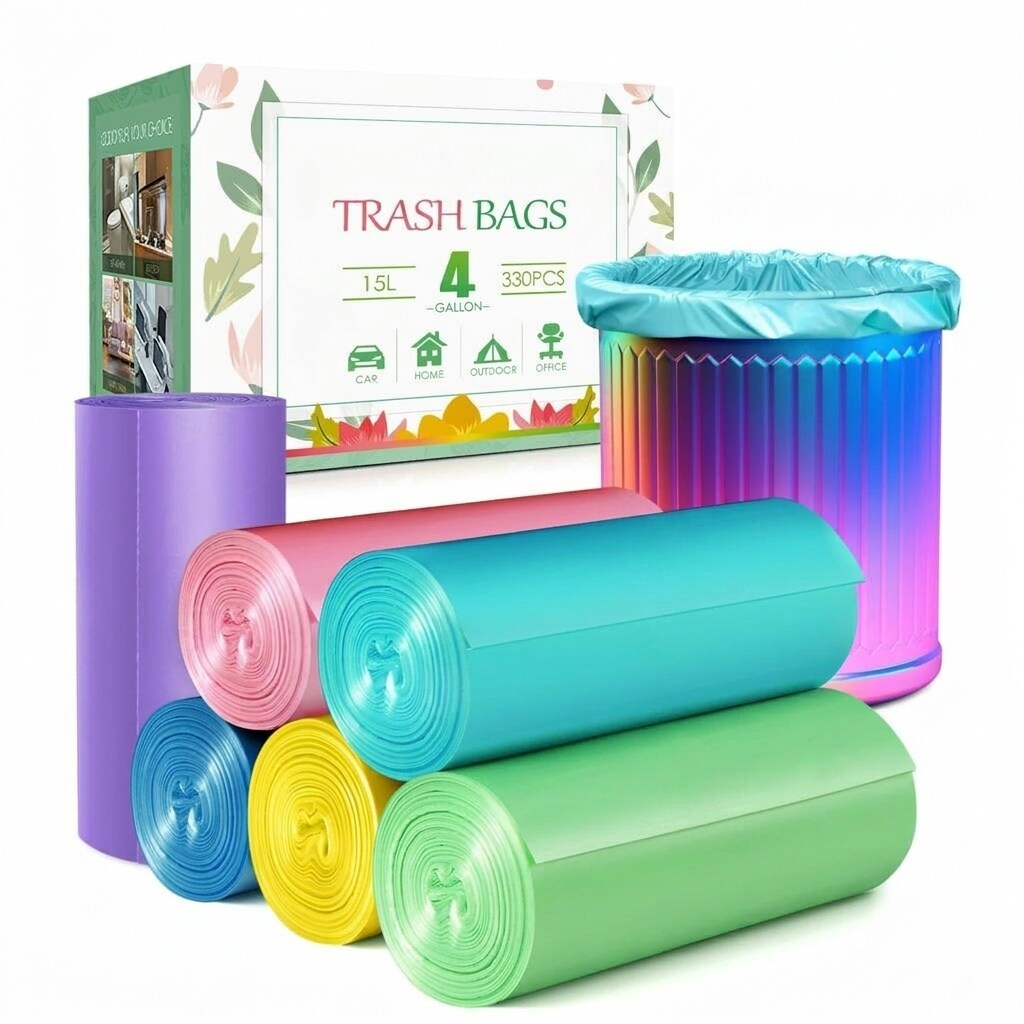 Etokfoks  4 Gal Clear Small Trash Bags 330 pcs HDPE Material Star Seal Bottom Leak Proof Roll Plastic