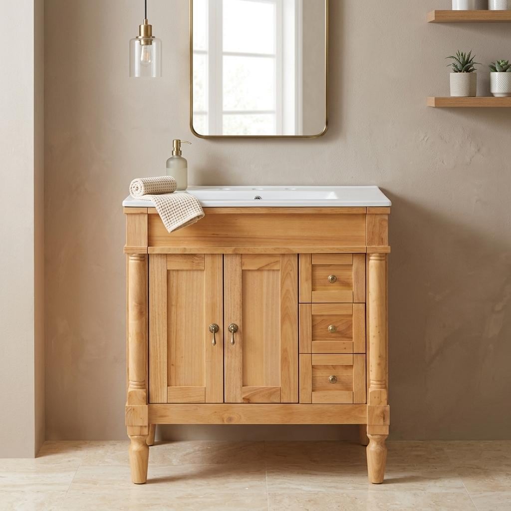 Homy Casa 30-in W Wood Bathroom Vanity Soft Close Drawers Ceramic Sink U-Shaped Adjustable Shelf Modern Design