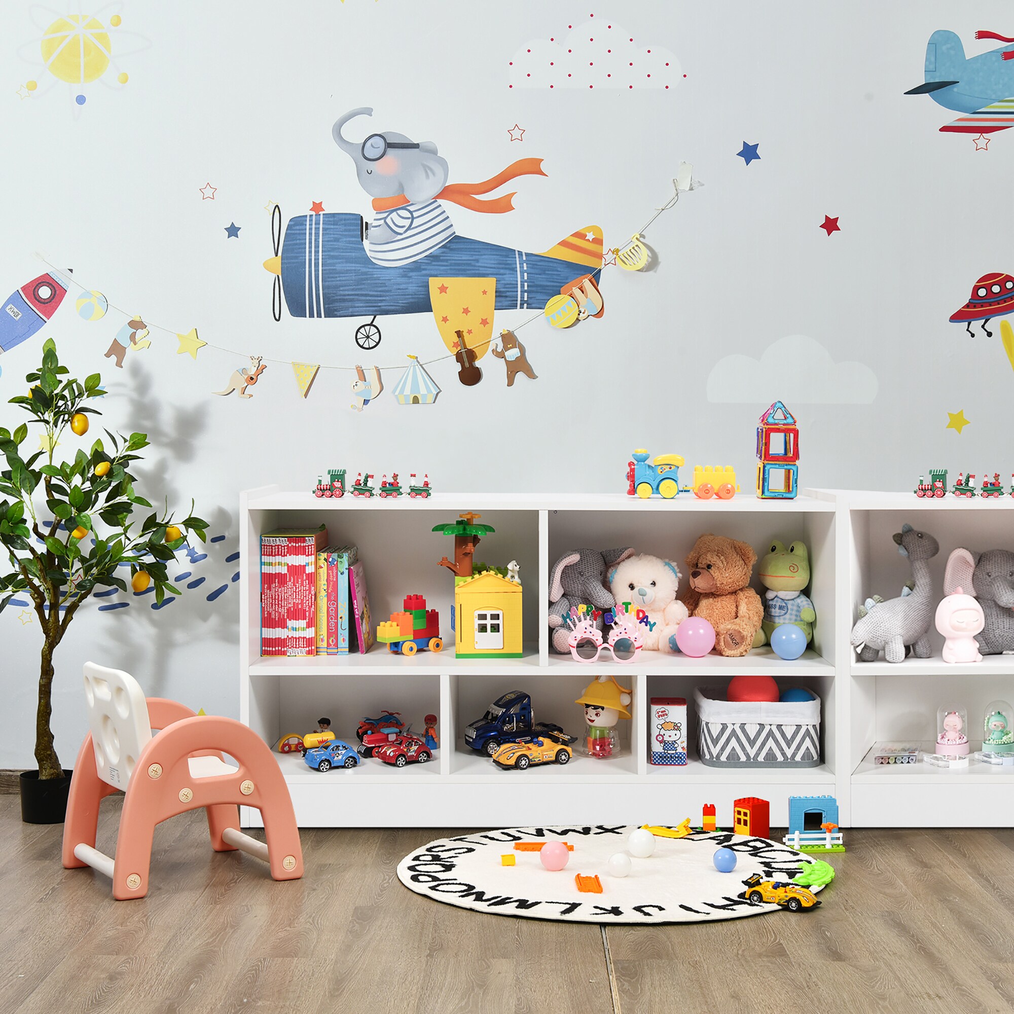 White Wood Kids 5-Cube Toy Storage Cabinet