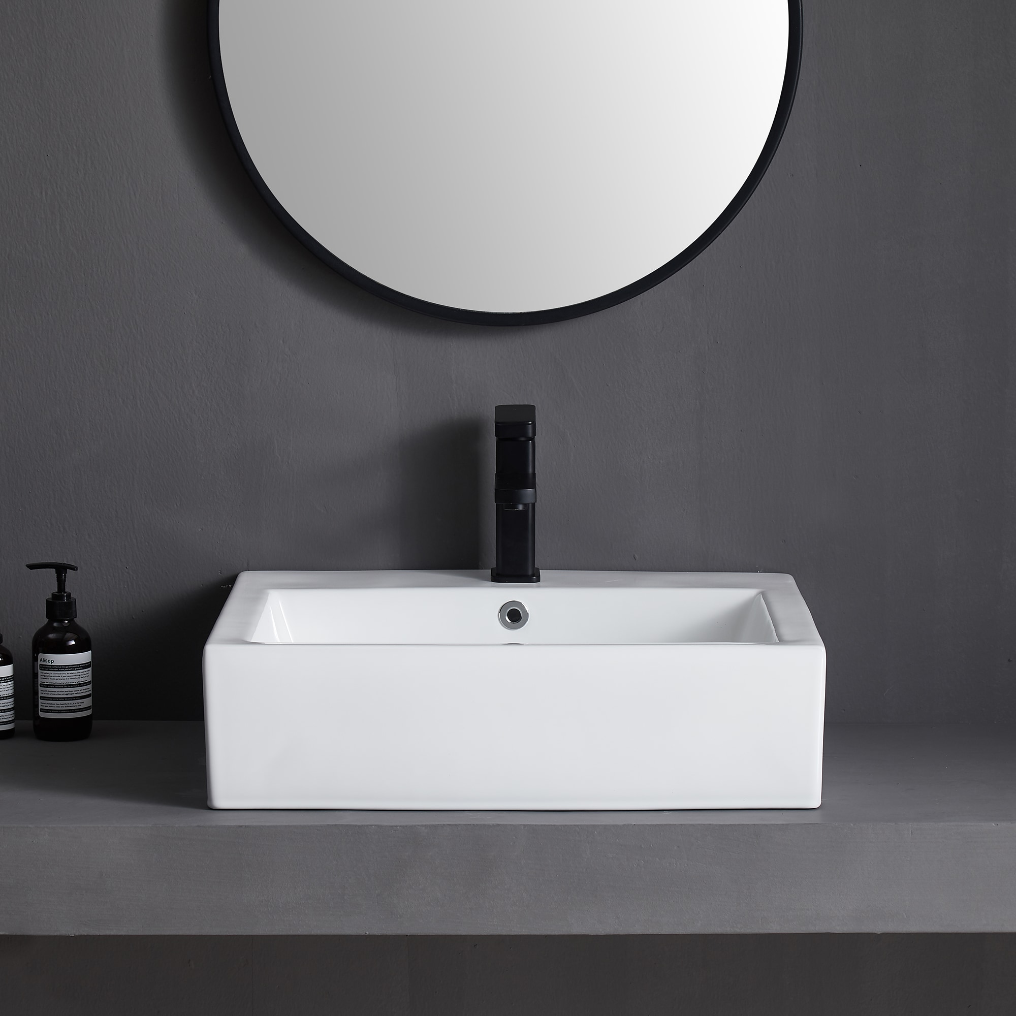 Eridanus Eridanus White Vitreous China Vessel Rectangular Modern Bathroom Sink With Pop Up Drain