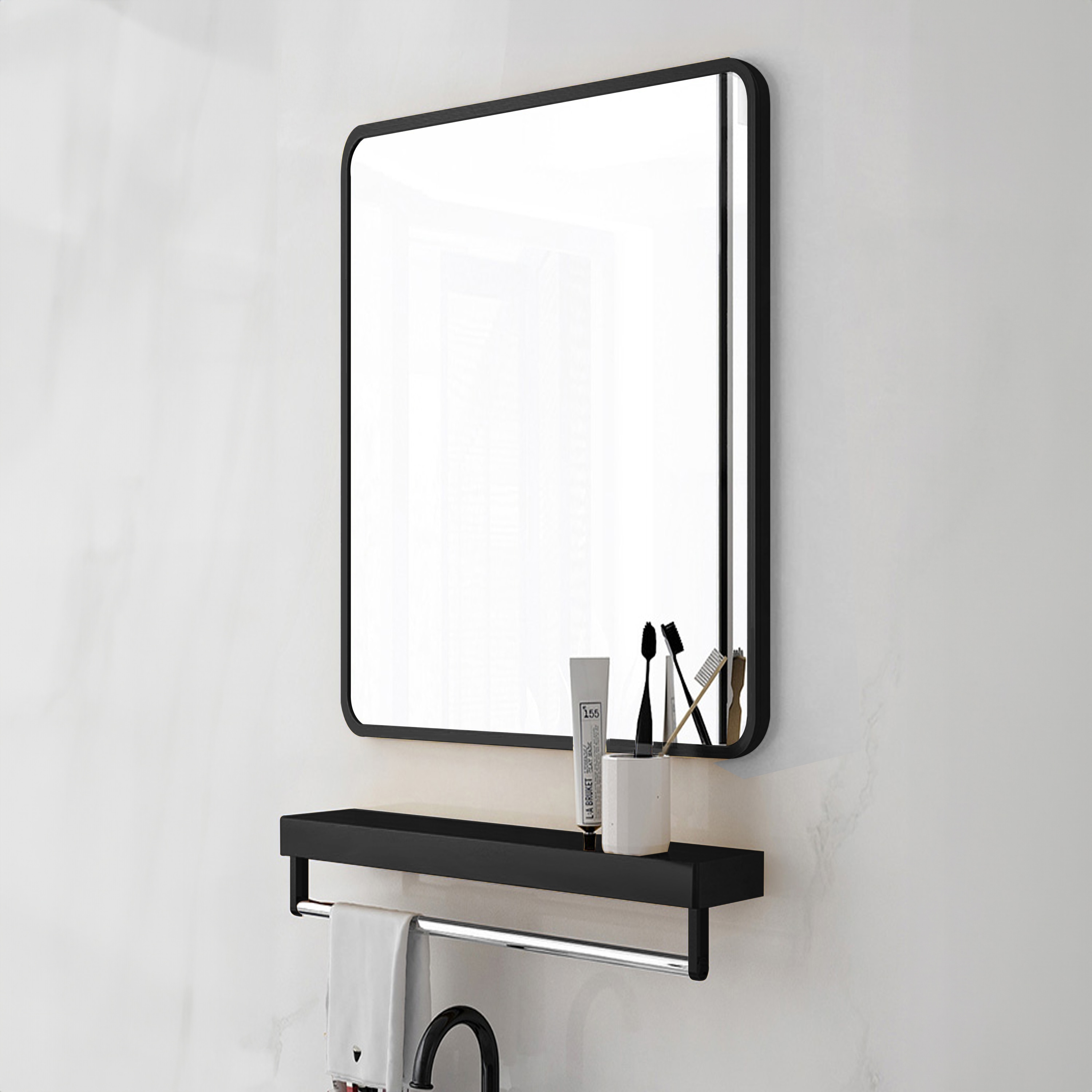 Bayfeve BF-125795-MIR Metal Framed Bathroom Mirror 24-in x 30-in Framed Rectangle LED Bathroom Vanity Mirror ( Black )