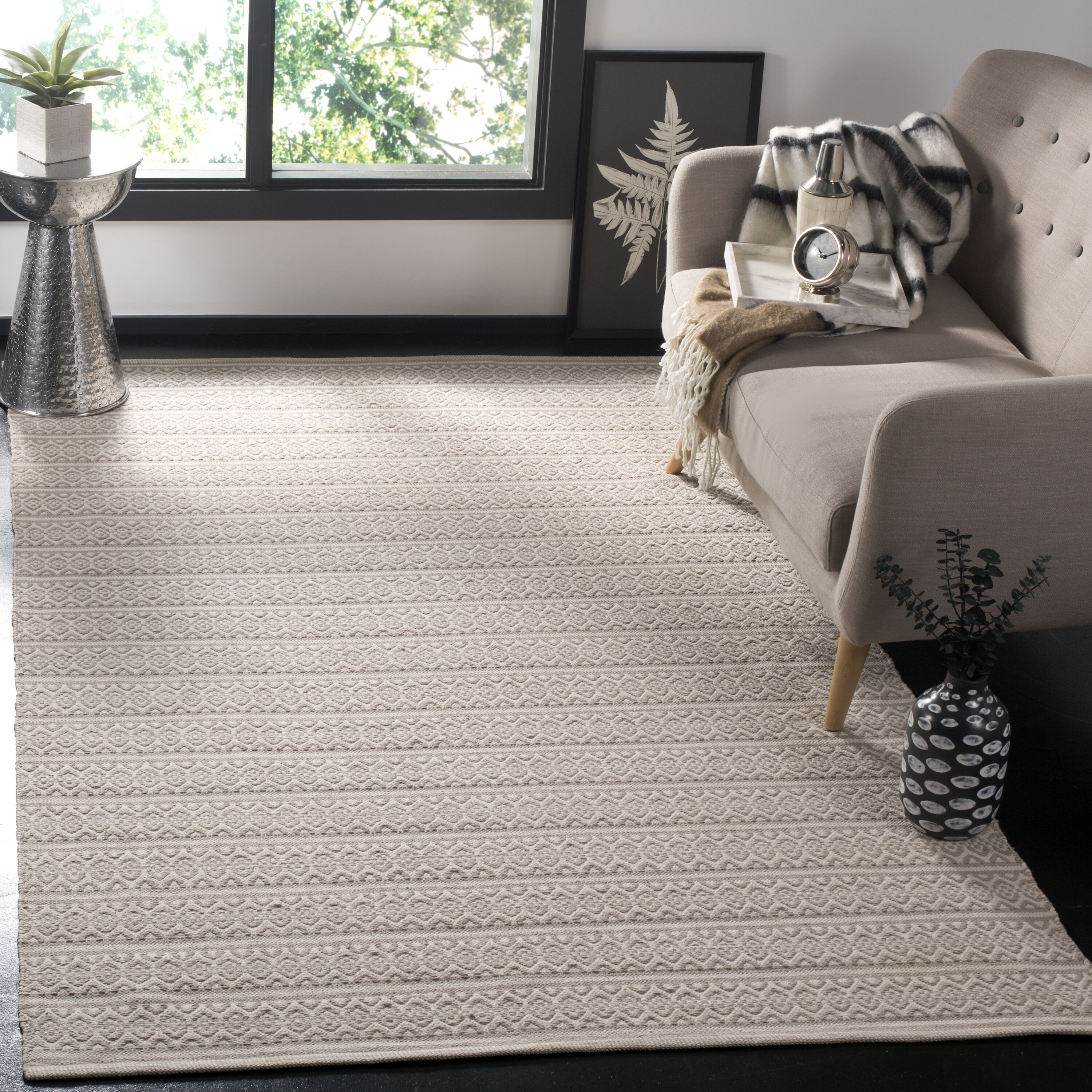 Safavieh MTK341A-4 Montauk Burleigh 4 x 6 (ft) Cotton Ivory/Gray Rectangular Indoor Abstract Coastal Area rug