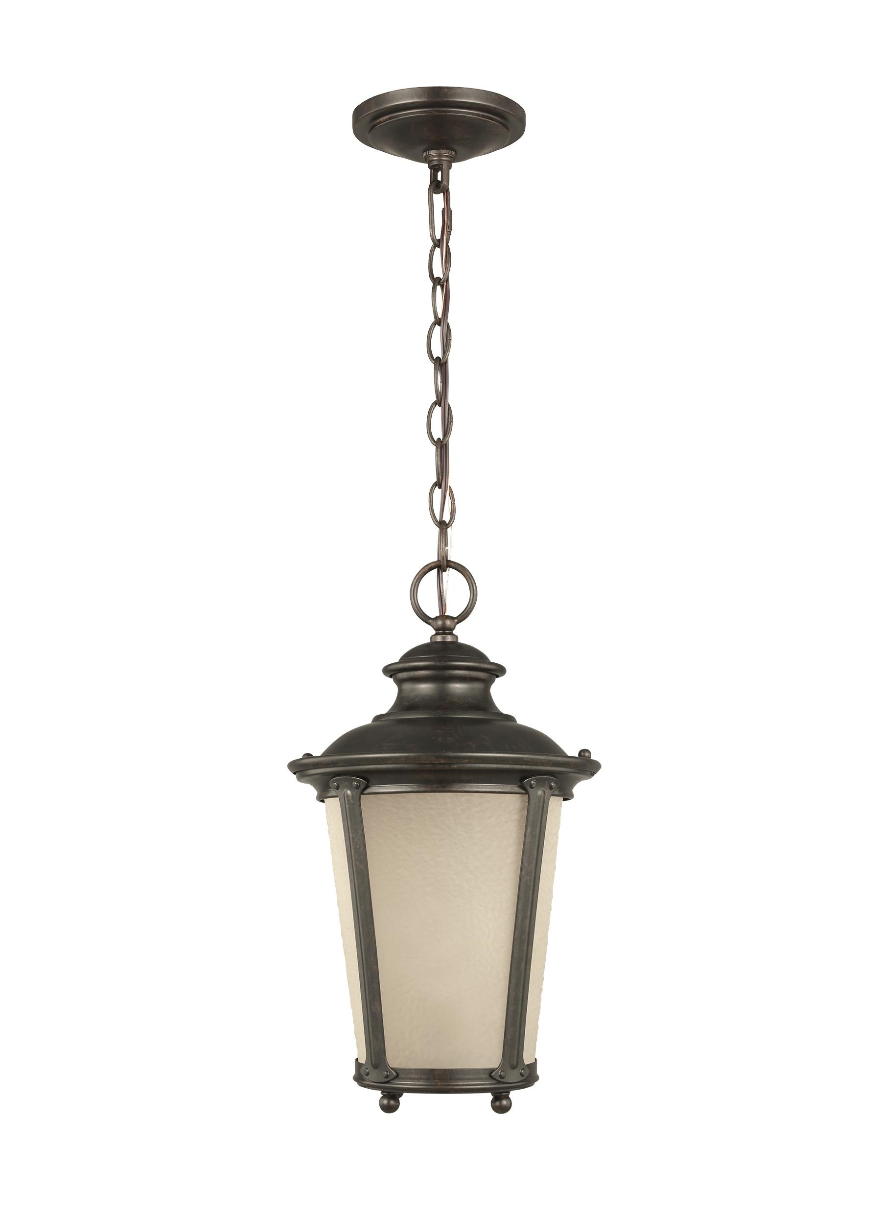 Generation Lighting 62240EN3-780 Cape May 1 -Light Burled Iron Traditional Etched glass Lantern Medium Outdoor Hanging Pendant light