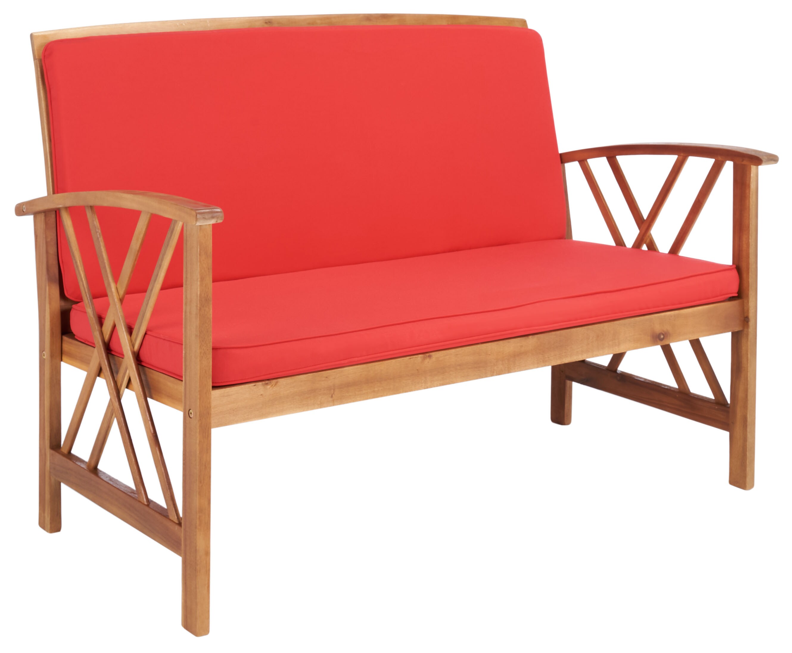 Fontana Natural Acacia Wood 4-Piece Outdoor Set with Red Cushions