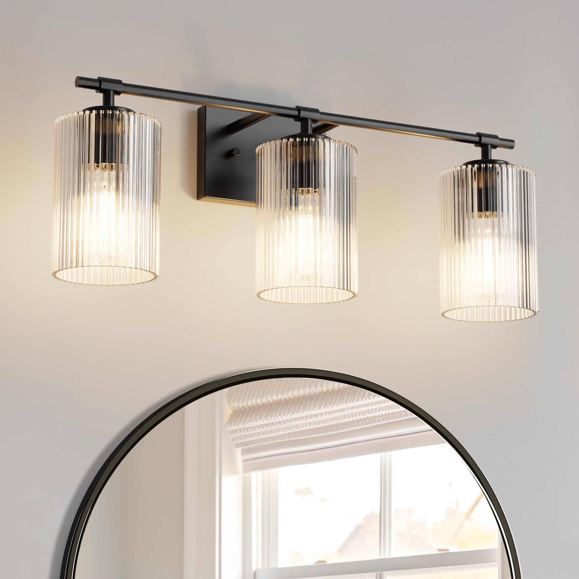 YANSUN LA-ZD-JQ20701CBL-11 23.6-in 3 -Light Matte Black Industrial Vanity light