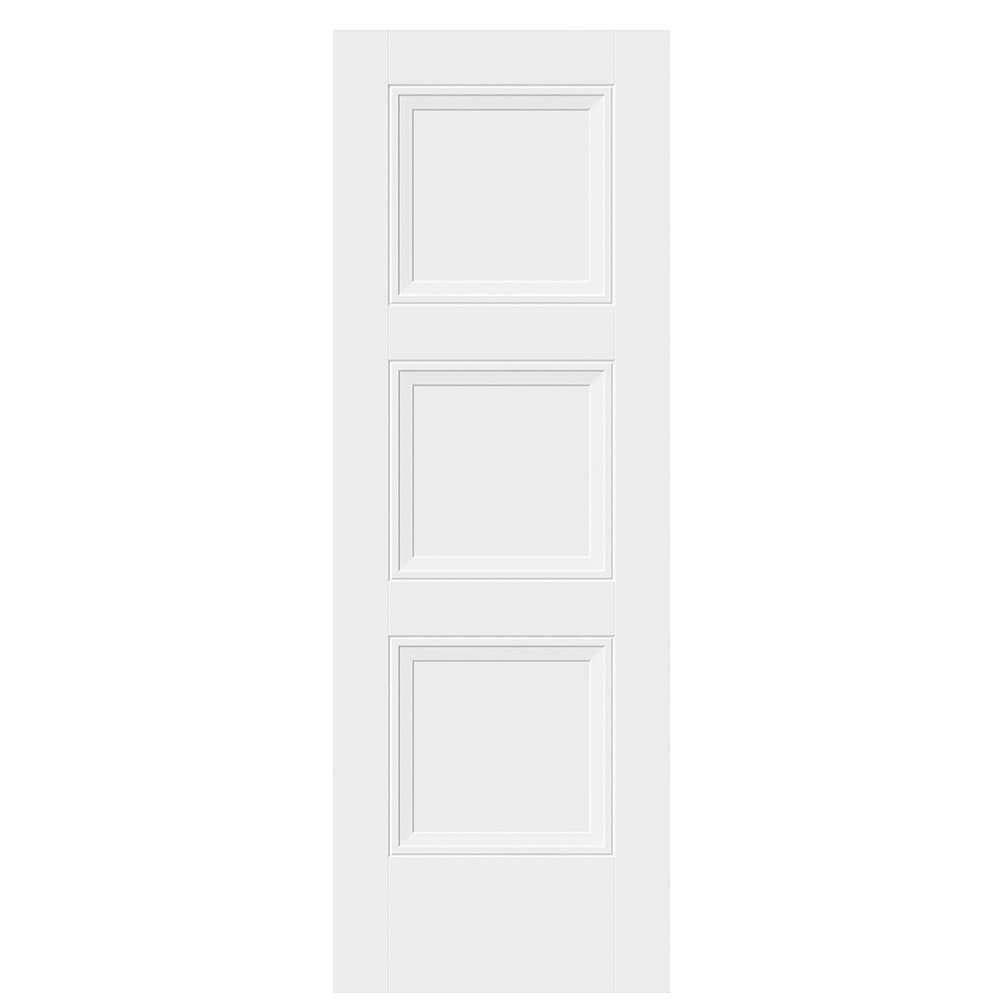 Masonite 1572974 Livingston 28-in x 80-in Primed White 3-panel square Smooth Hollow core Primed Molded composite Slab Door