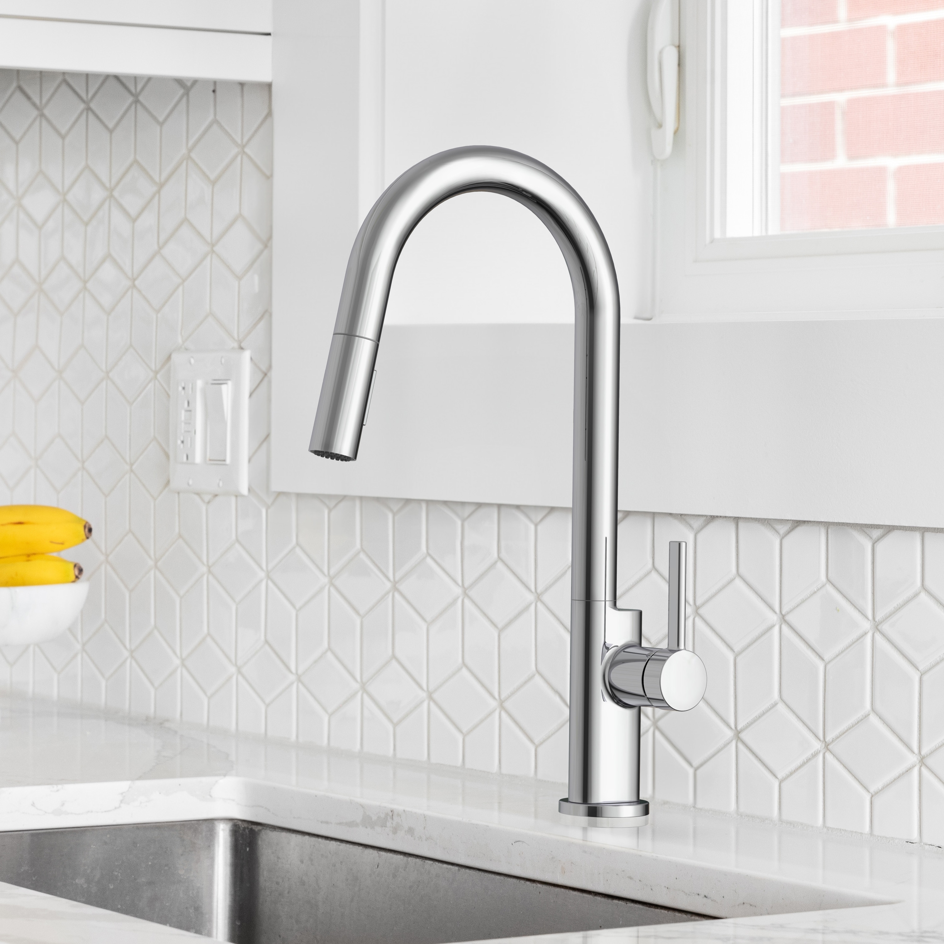 allen + roth FP4AF322CP Luca Polished Chrome Single Handle Deck-mount Pull-down Kitchen Faucet with Sprayer ( Deck Plate Included )