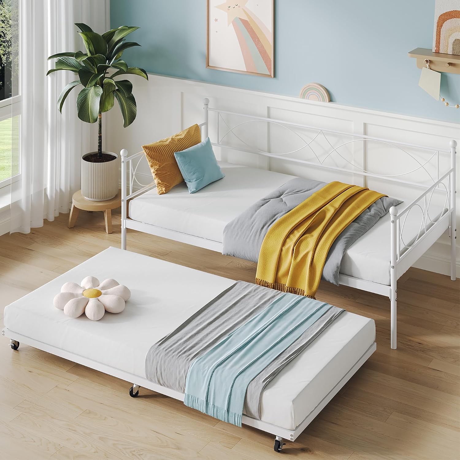 Qeetex WWJ-PHO-15DLYSB7 Twin daybed with Trundle for Bedroom (Modern - White)