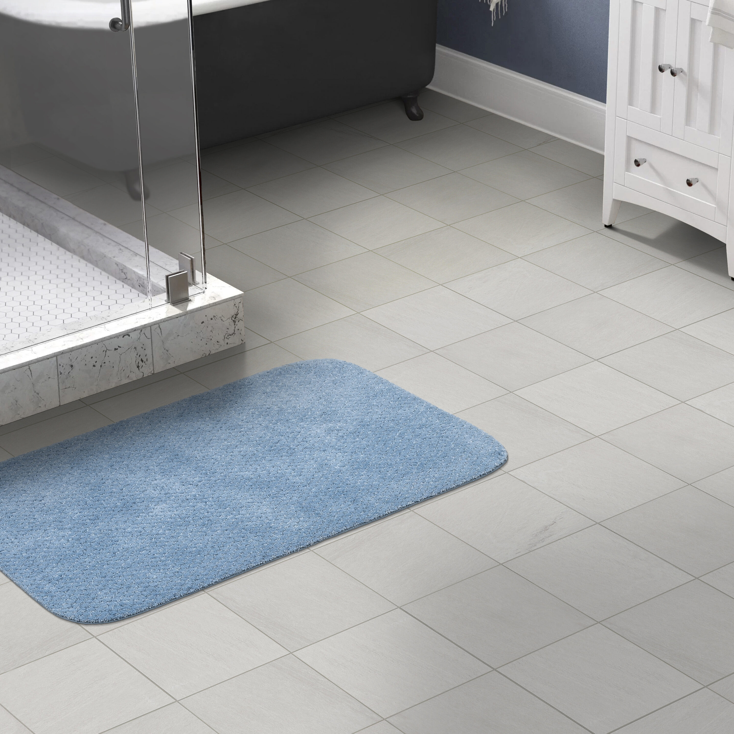 Garland Rug BA070W030050J4 Cabernet 30-in x 50-in Basin Blue Nylon Bath rug