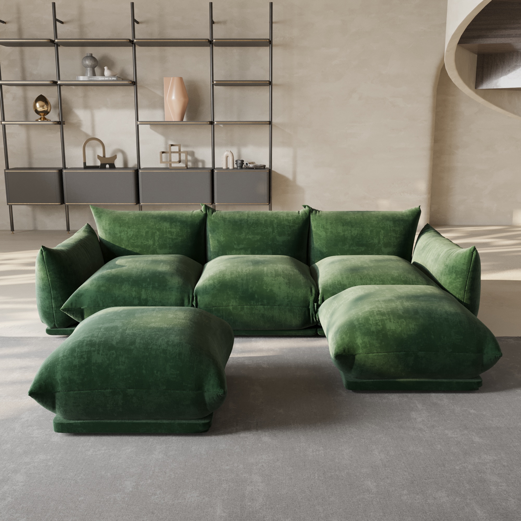 BuotiqHom DH-A-119GN-S3+2 104-in Modern Green Chenille 5 -seater Sectional