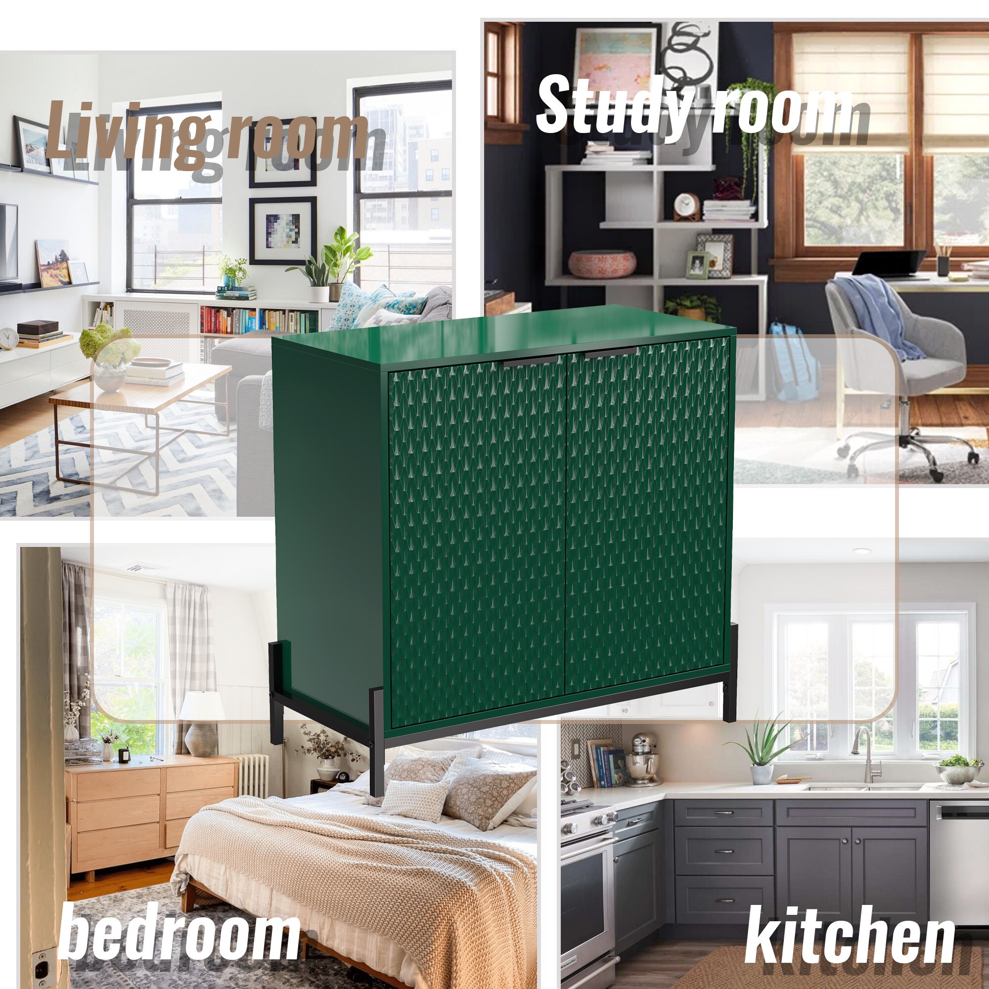 Green Glossy MDF Freestanding Accent Cabinet with Adjustable Shelving