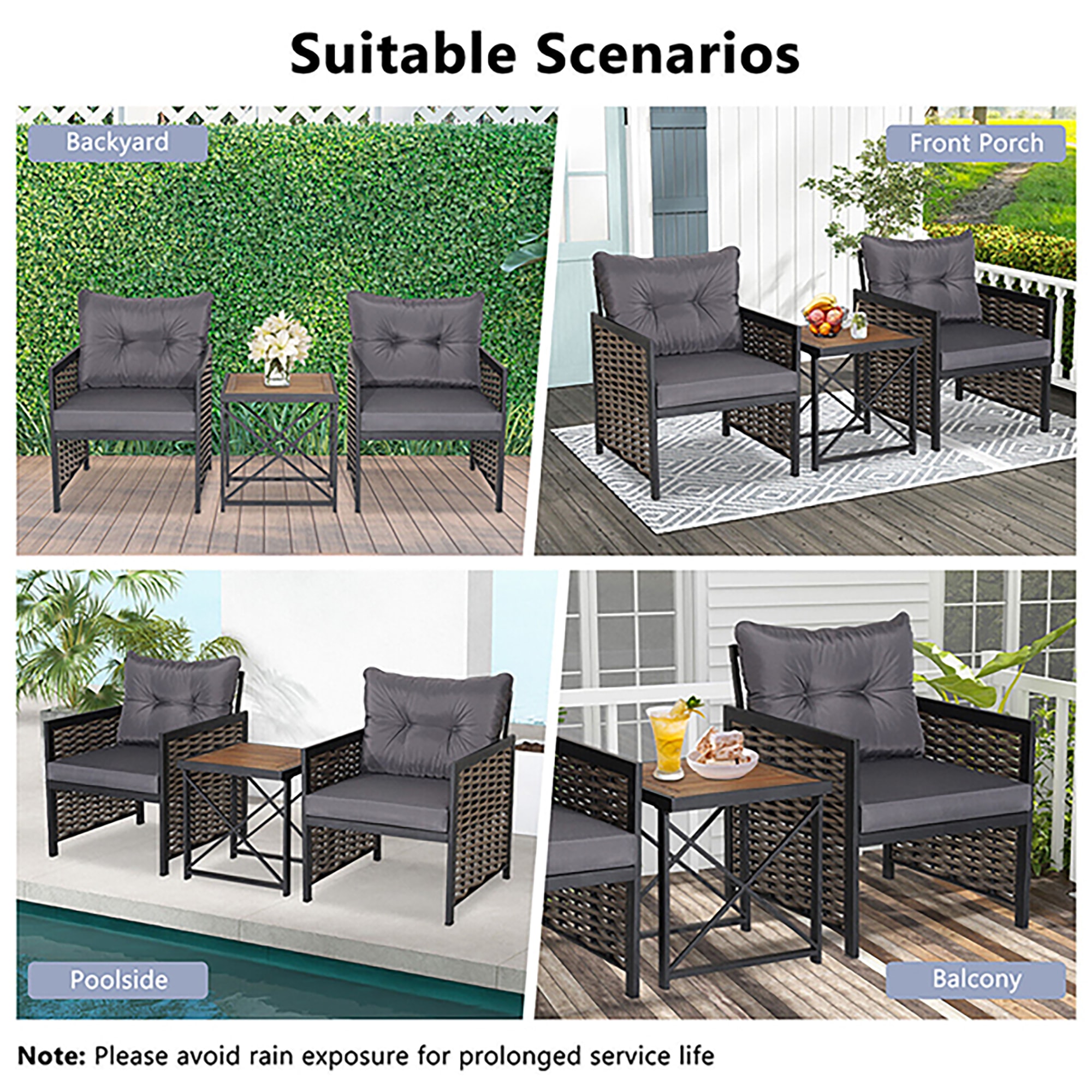 BABOOM Rattan Furniture Set 3-Piece Rattan Patio Conversation Set With ...