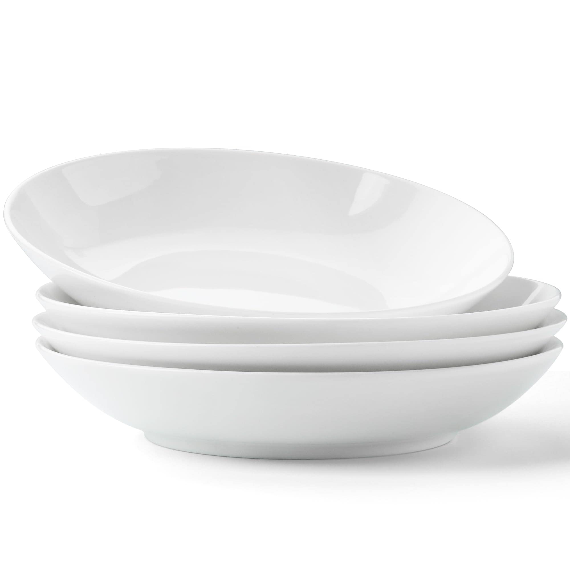 Aoibox  White Bone China Pasta Bowls Set of 4 23 5 fl oz Salad Soup Bowls 8 Inch Wide Shallow Dinner Plates