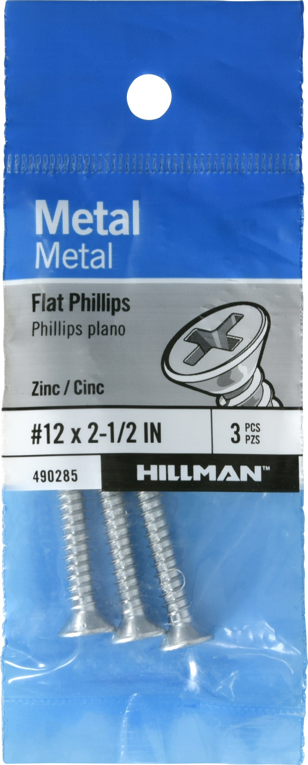 Hillman 490285 #12 x 2-1/2-in Phillips -Drive Standard Sheet Metal Screws 3 -Count