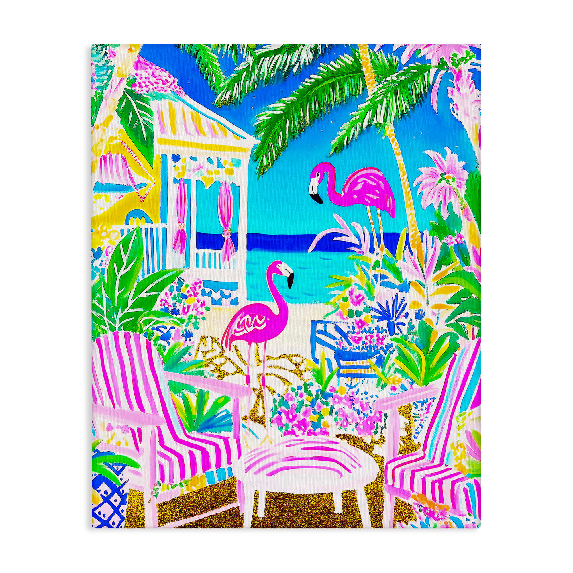 Stupell Industries BT-303-CN-30X40 Vivid Flamingos on Tropical Beach Canvas Wall Art By Jess Stempel 30 x 40