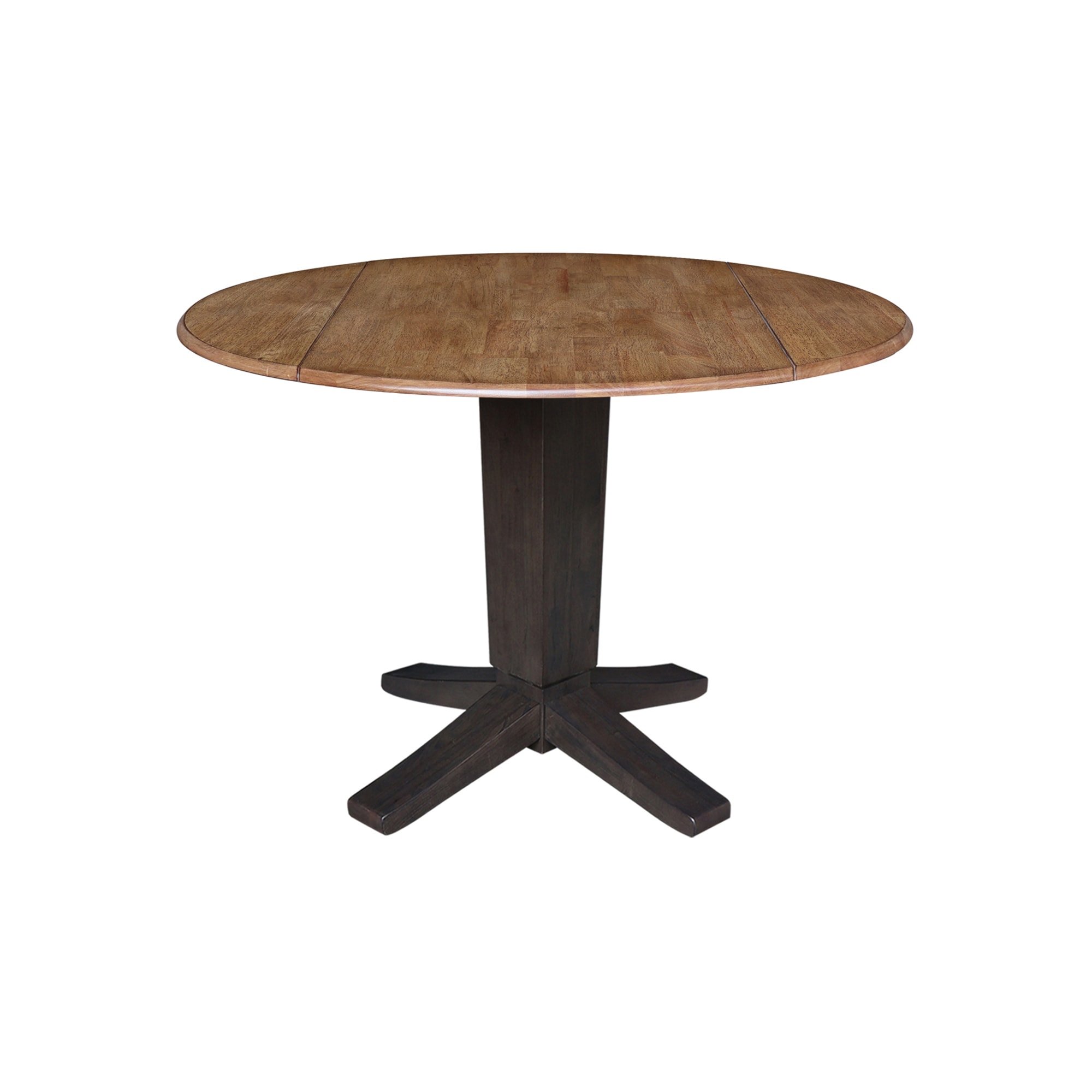 International Concepts K45-42DPT-23B Hickory/Washed Coal Round Traditional Extending Drop leaf Dining Table, Wood with Hickory/Washed Coal Wood Pedestal Base 42-in L x 30.3-in H
