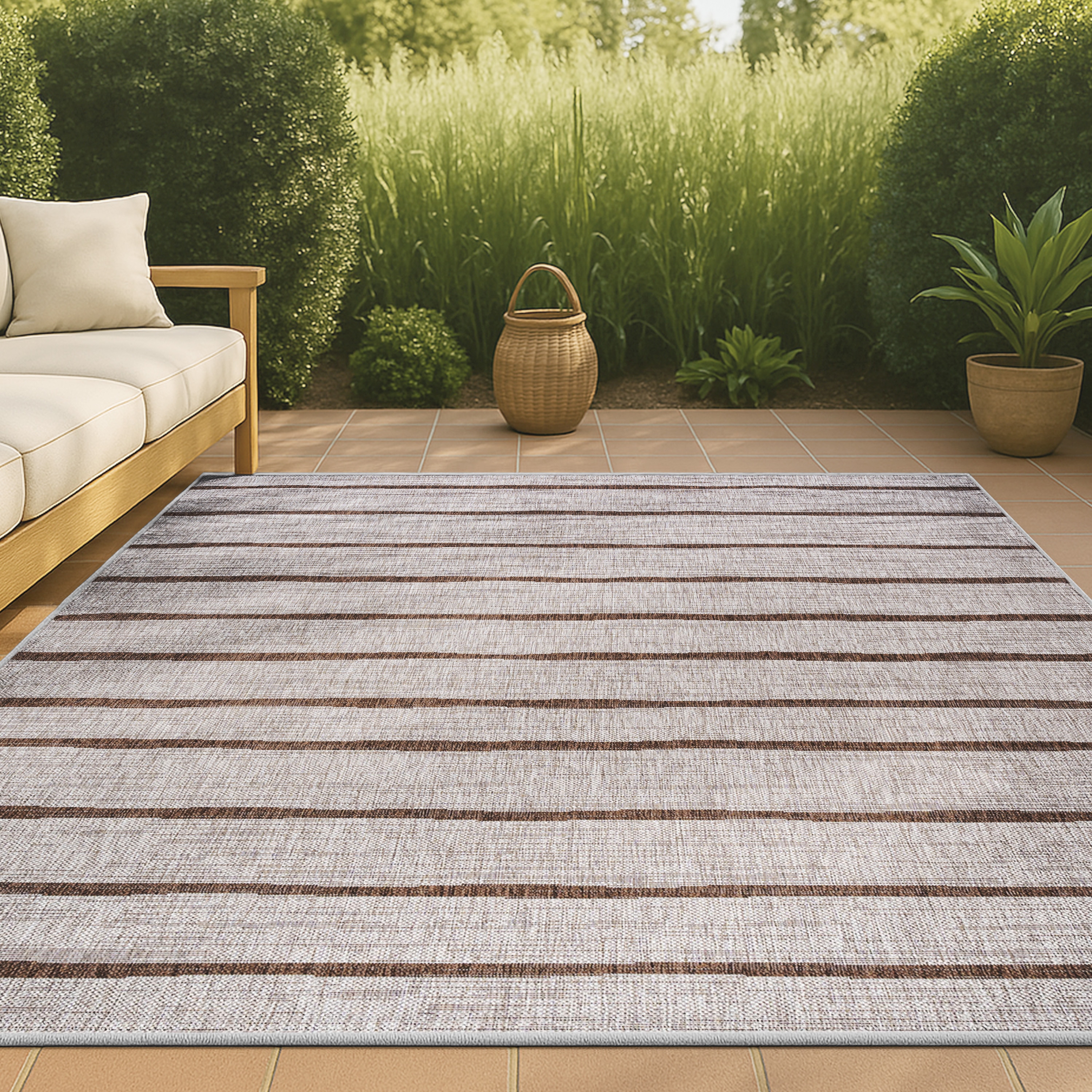 JONATHAN  Y SMB125A-8 Santa Monica Colonia Berber 8 x 10 (ft) Loomed Polypropylene Beige/Brown Rectangular Indoor/Outdoor Stripe Bohemian/Eclectic Area rug