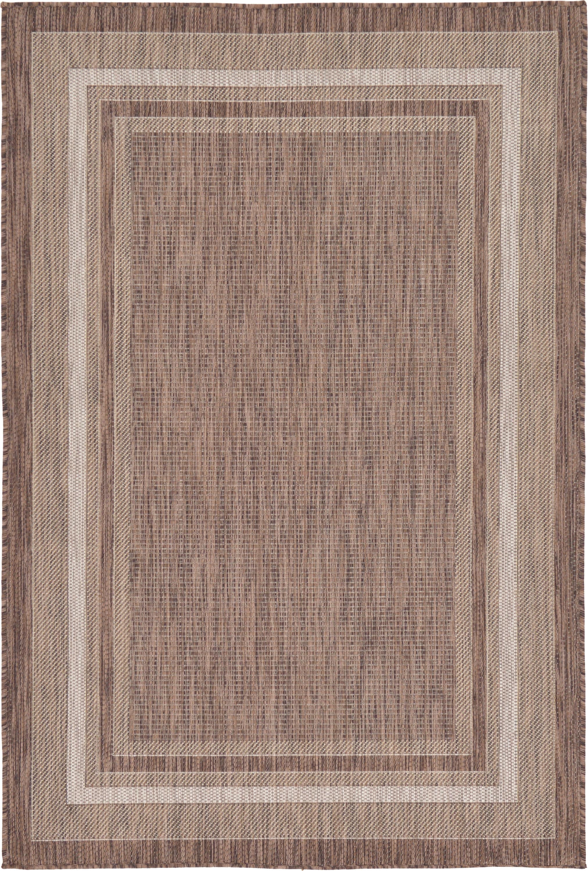 Unique Loom 3128933 Soft Border Outdoor 4 x 6 (ft) Loomed Polypropylene Brown/Beige Rectangular Indoor/Outdoor Border Area rug