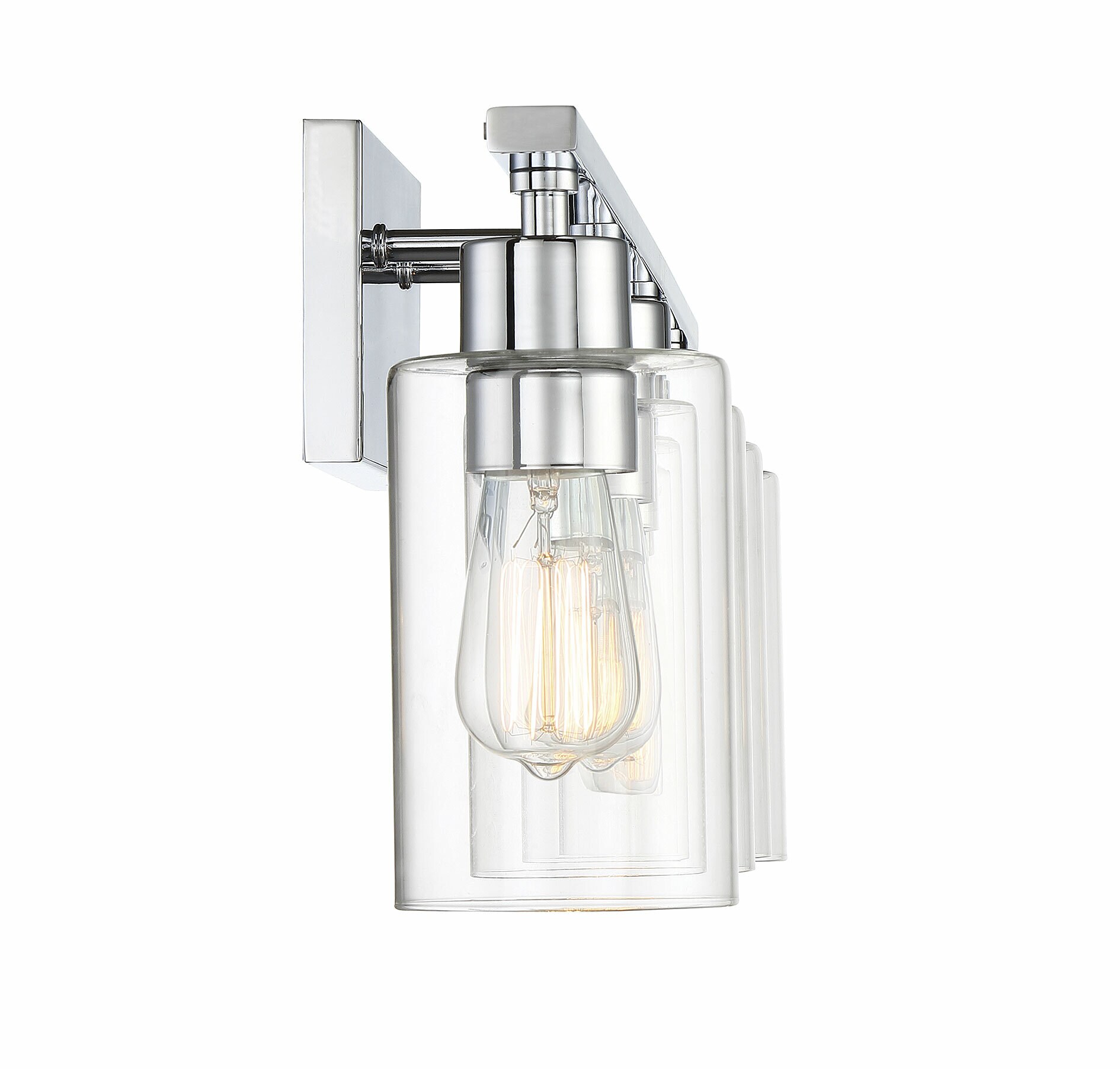 Polished Chrome 4-Light Cylinder Glass Vanity Fixture