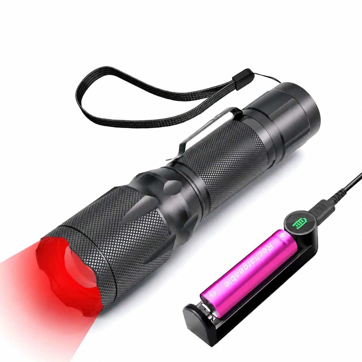 Justincity  Upgraded Red Flashlight Combo 1 Piece Bright White and Dual Red Light with Memory 3 Modes Zoomable Adjustable Beam for Astronomy Night Vision