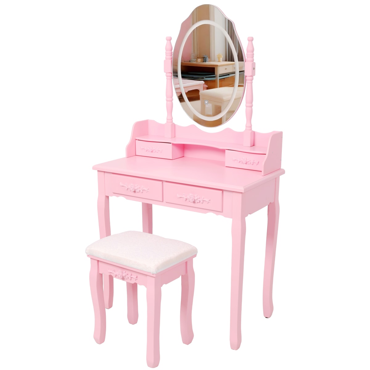 Streamdale Furniture Streamdale Pink Princess Vanity Desk Set with ...