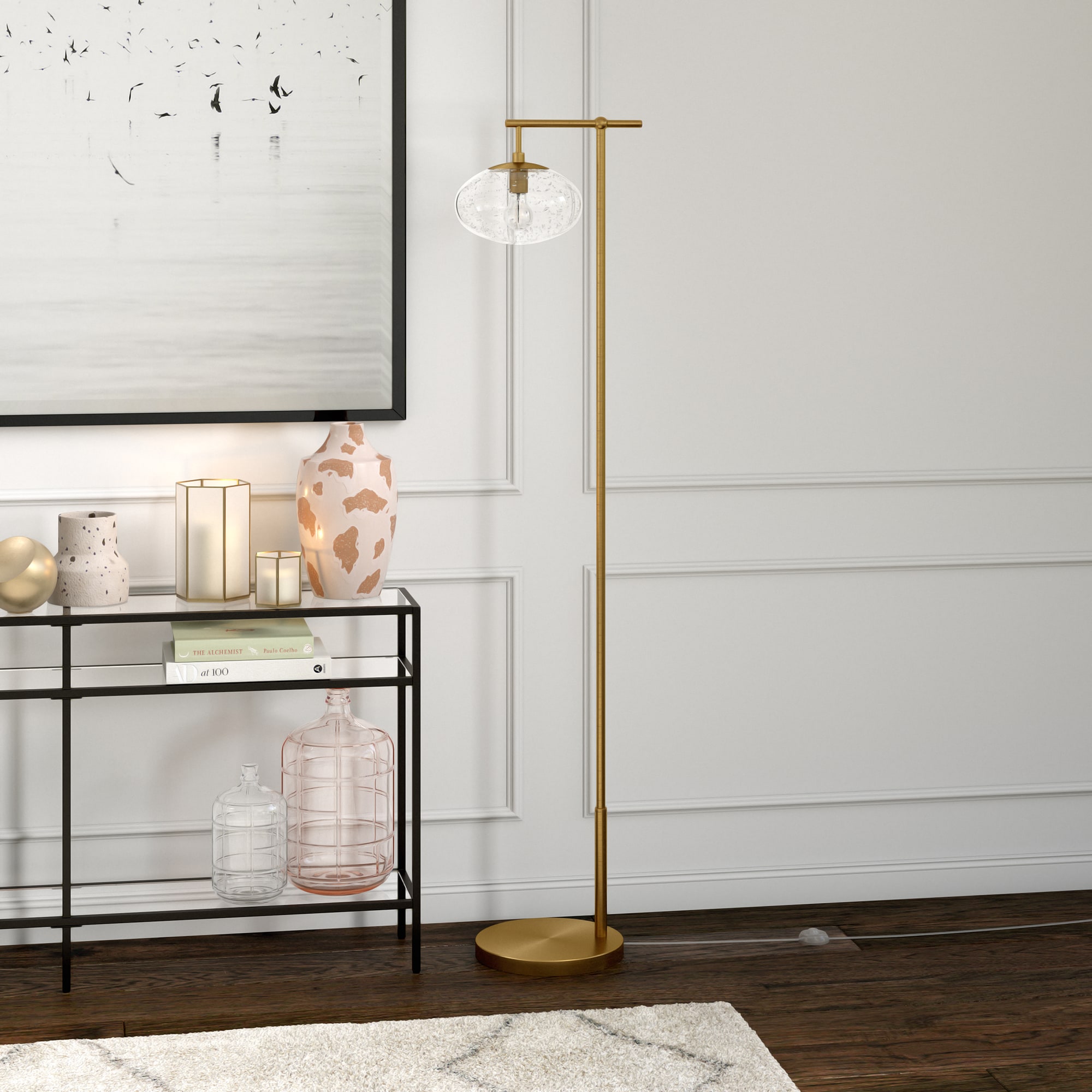 Hailey Home FL1494 Blume 68-in Brushed Brass Standard Floor Lamp with Glass Shade
