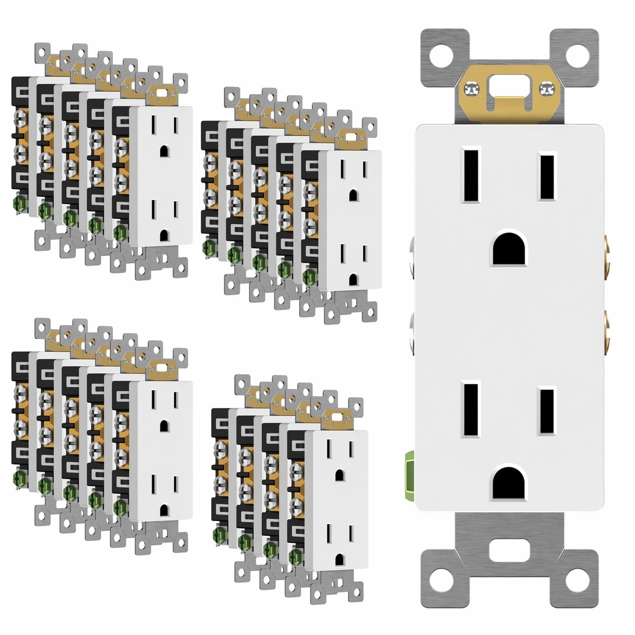 Aoibox  20 Pack 15 Amp Decorator Wall Outlet Receptacle 125V Self Grounding 3 Wire UL Listed Outlets White