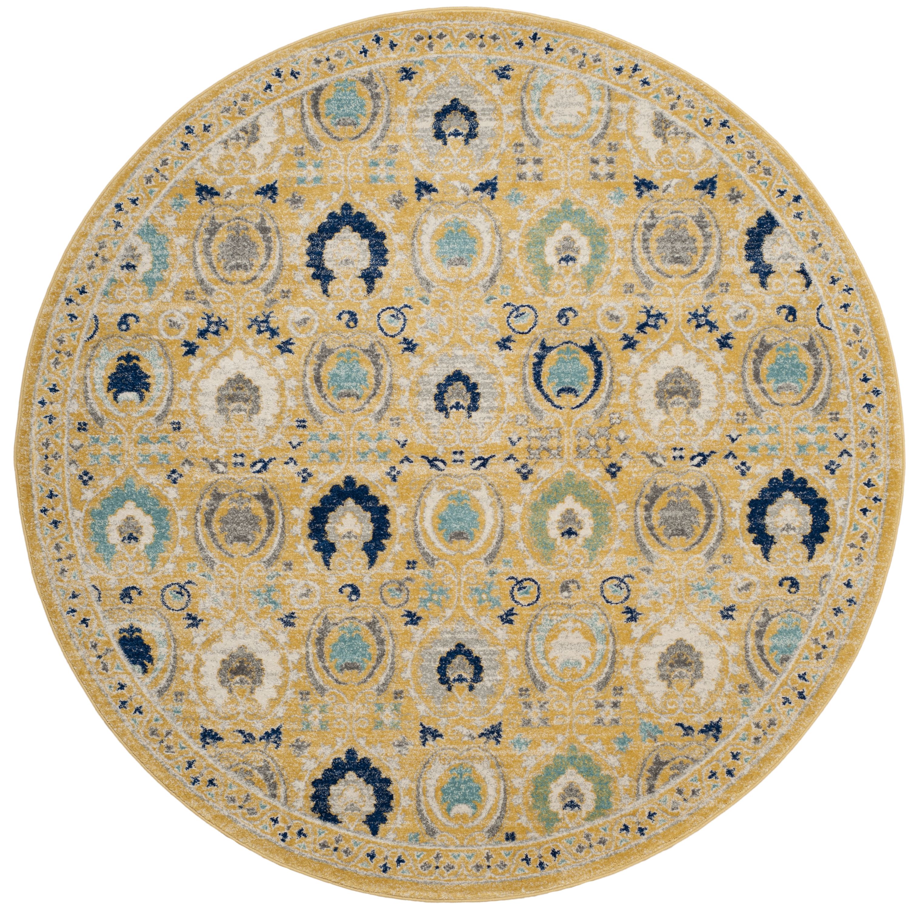 Gold and Ivory High Pile Round Synthetic Area Rug