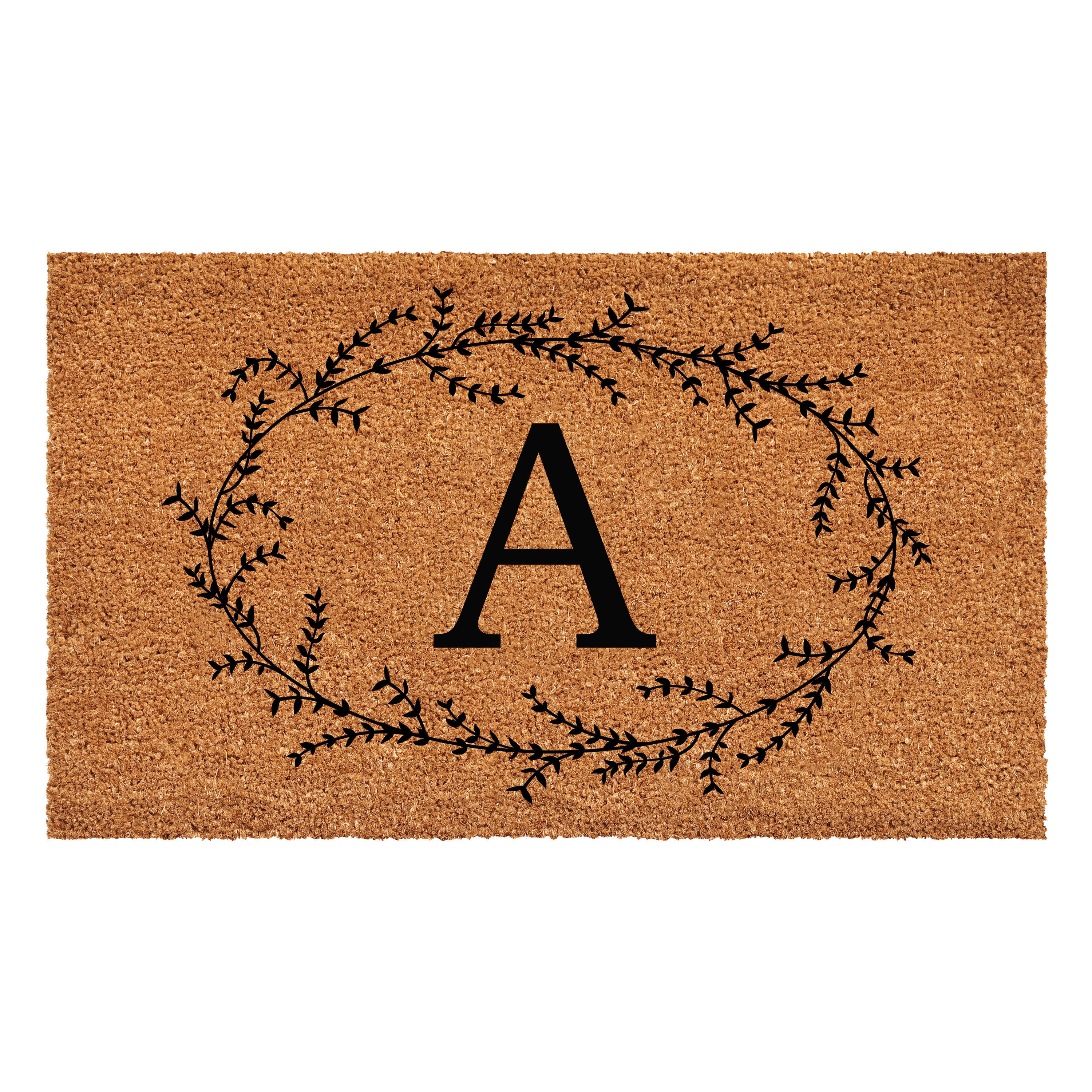 Rustic Leaf Vine Monogrammed Coir Doormat for Entryway