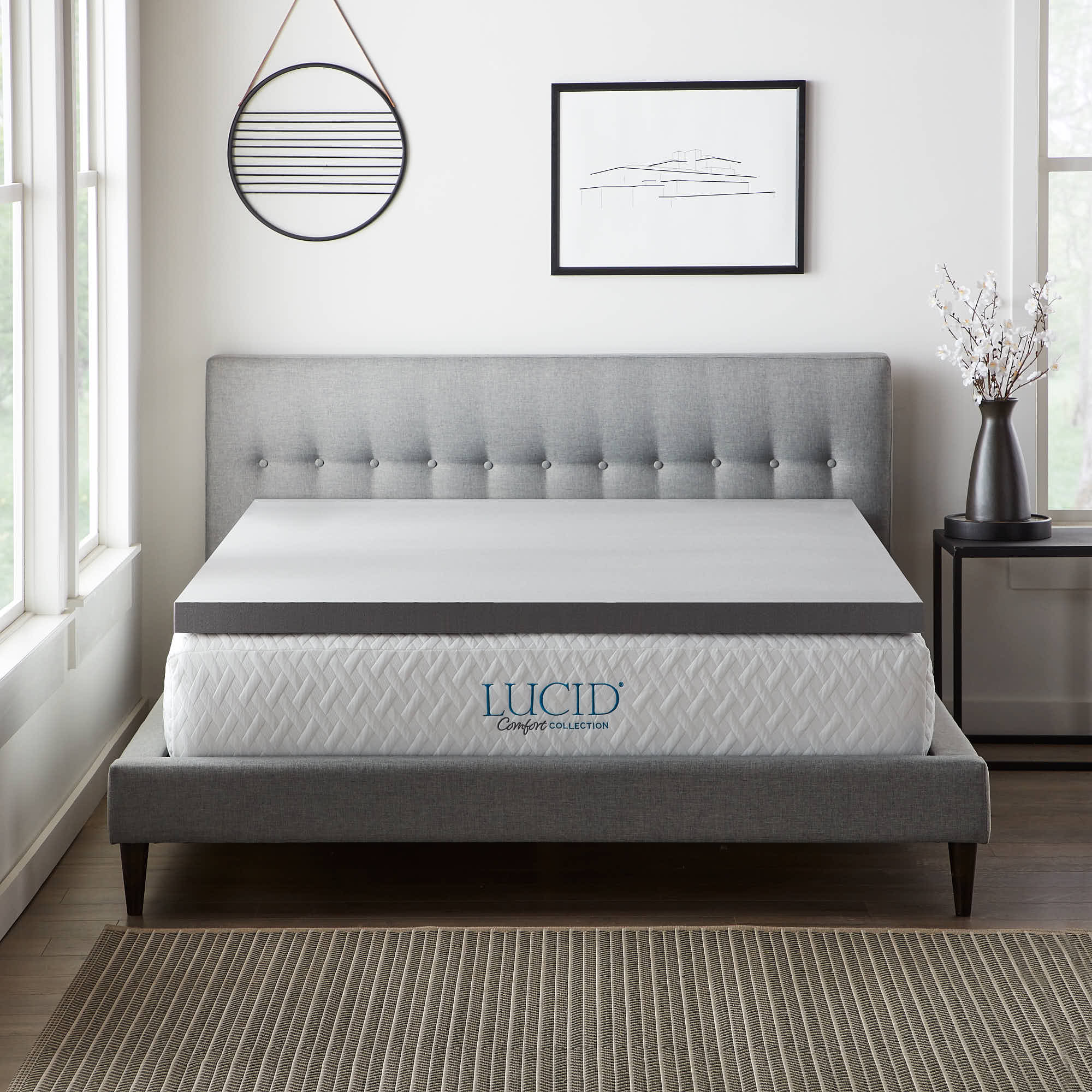 Lucid 3 inch Bamboo Charcoal Memory Foam Mattress Topper - Queen