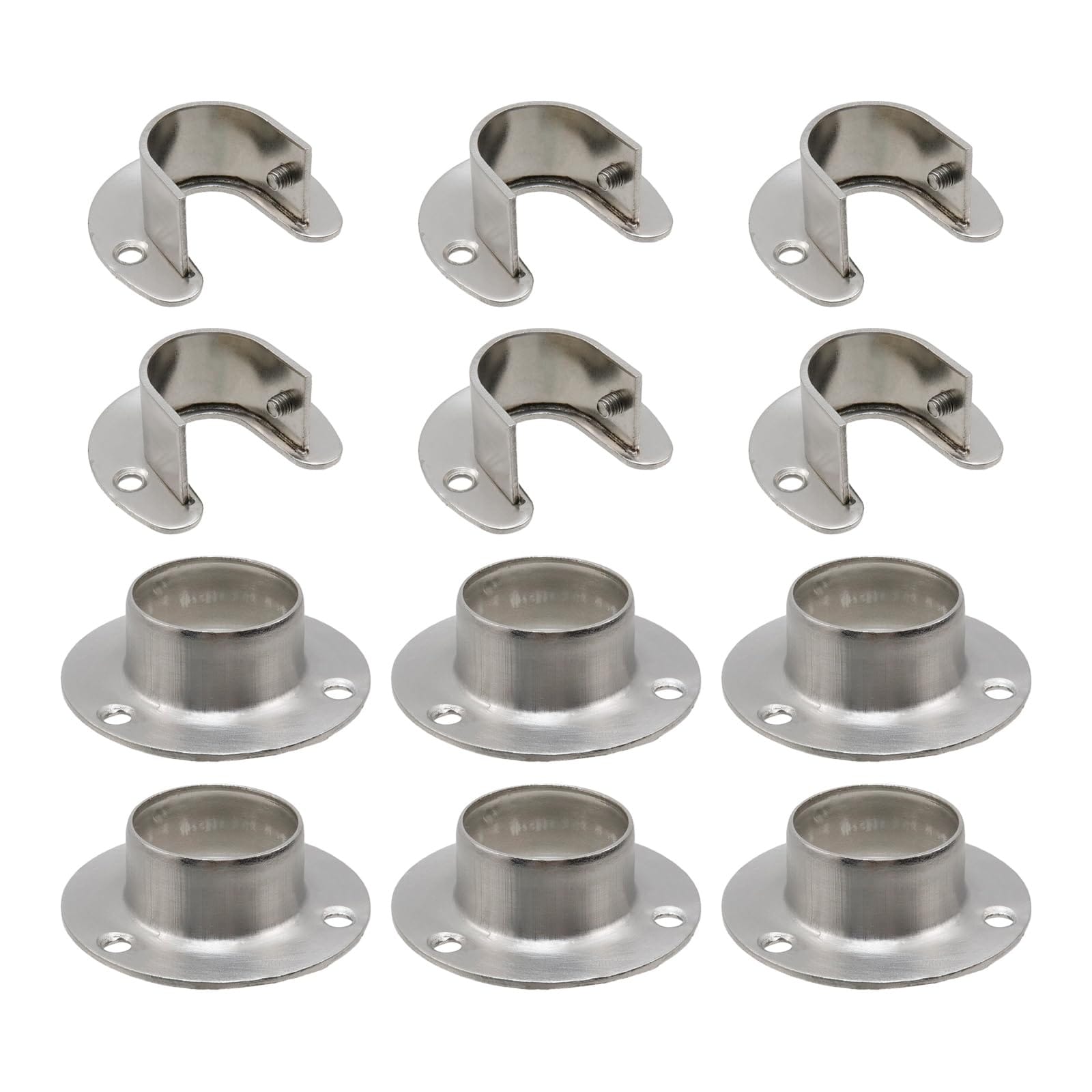 Aoibox  6 Pack Stainless Steel Closet Rod Socket Set for 1 in Diameter Poles with U Shaped and O Shaped Brackets