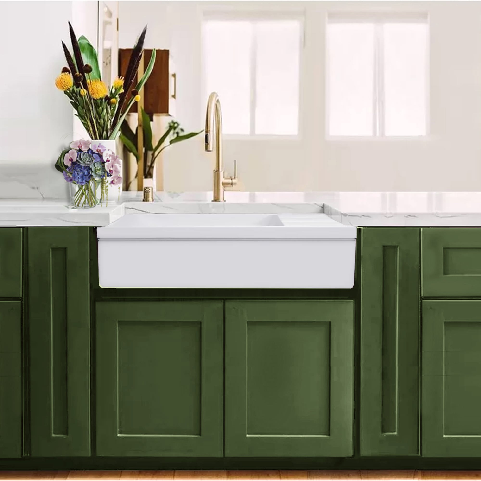 Farmhouse Sink Base Cabinet for Kitchen, Apron Front