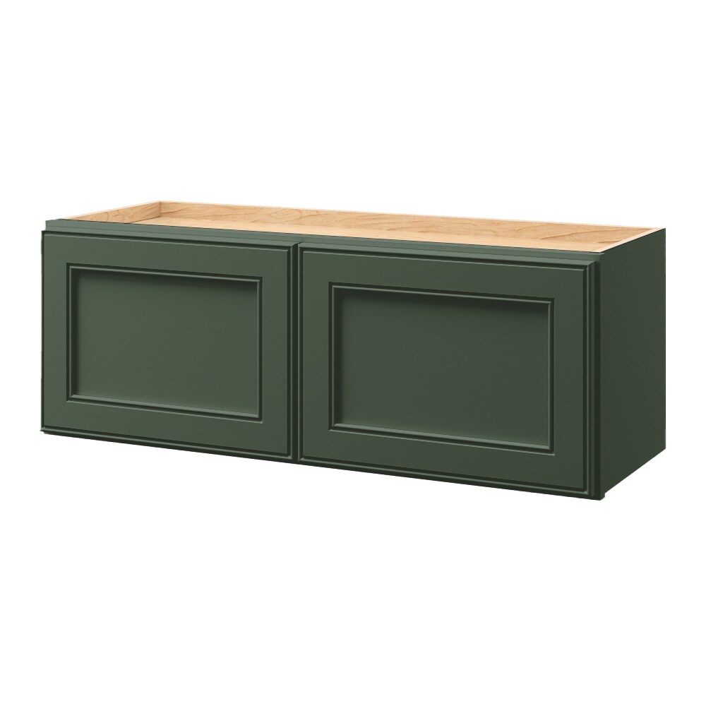 Heathrow 33-in W x 12.125-in H x 12-in D Sage Wall Fully Assembled Cabinet (Recessed Panel Square Door Style) in Green | - allen + roth 842HR