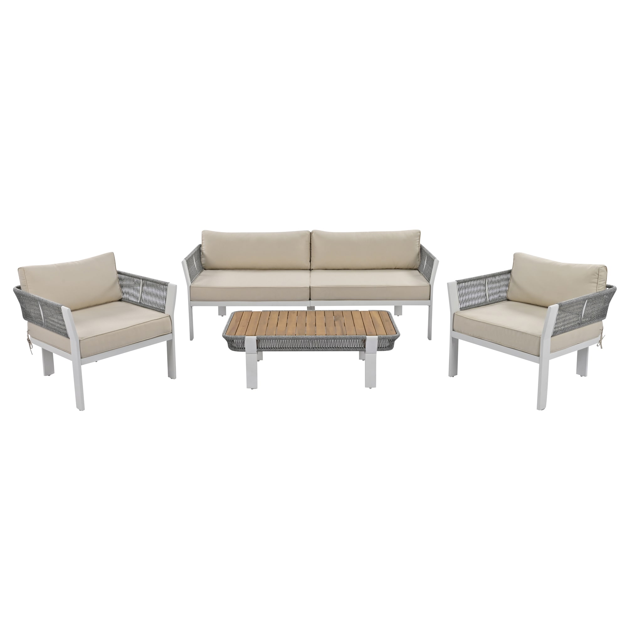 Bayfeve BFTM-10A-PCS 4 -Piece Woven Patio Conversation Set with Off-white Cushions