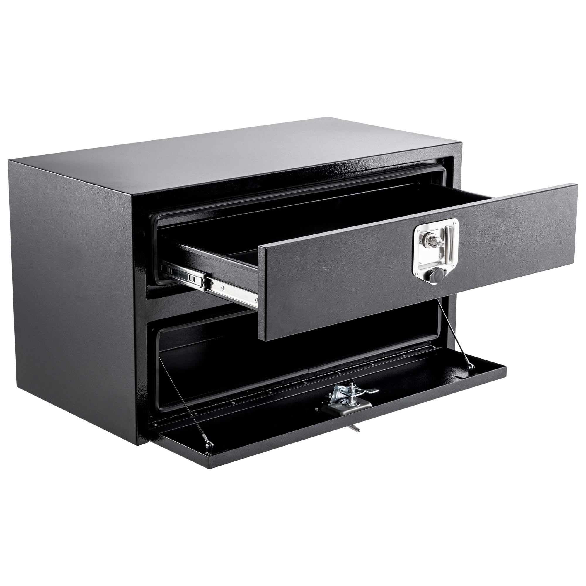 GarveeLife 24in Black Steel Truck Tool Box with Drawer Heavy Duty Two-Tier Underbody Storage Organizer with Lock and Keys Waterproof Pickup Truck Bed Toolbox for RV