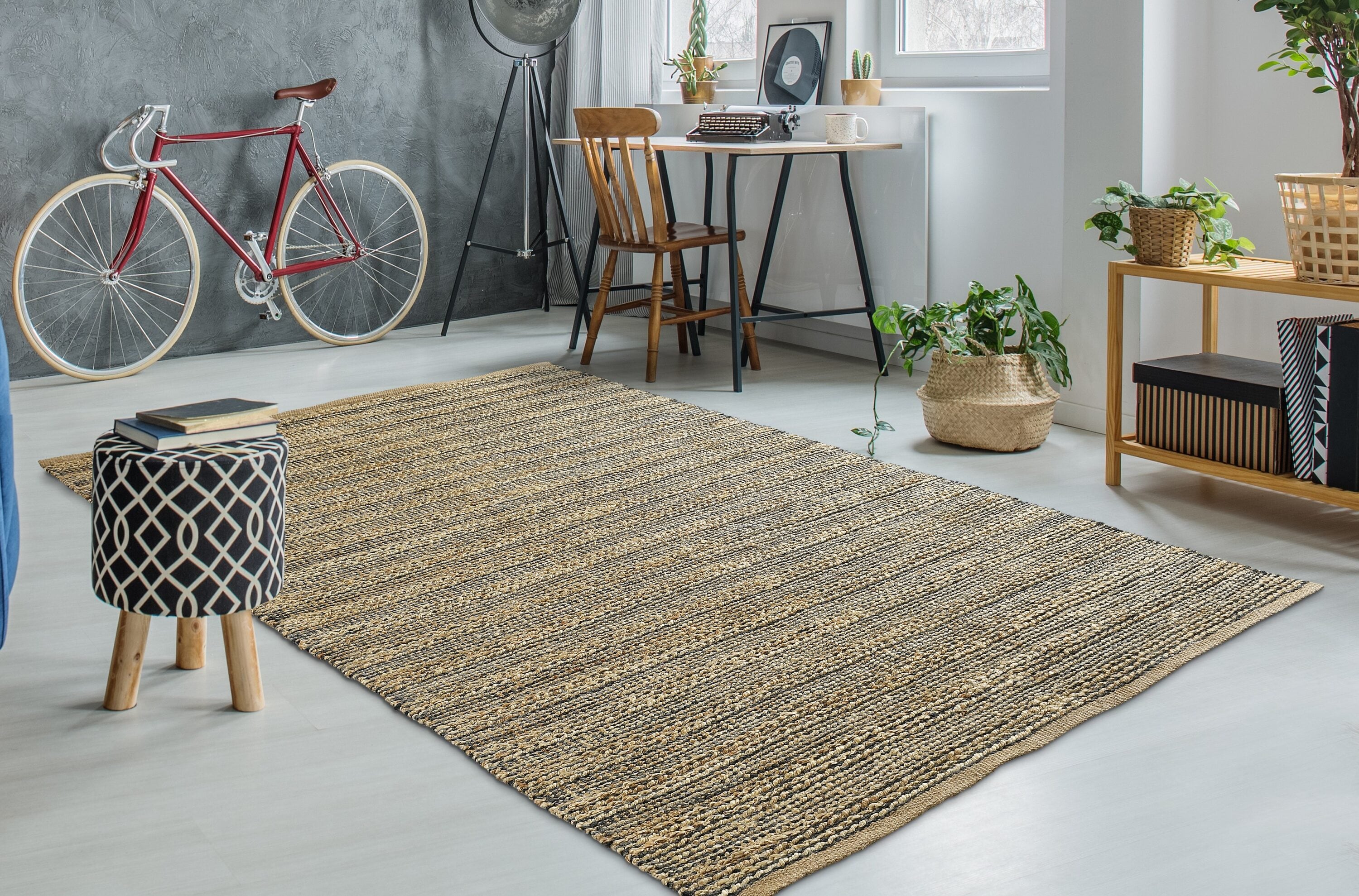 LR Home 2046A3984934J8 8 x 10 (ft) Jute Tan/Gray Rectangular Indoor Stripe Bohemian/Eclectic Area rug