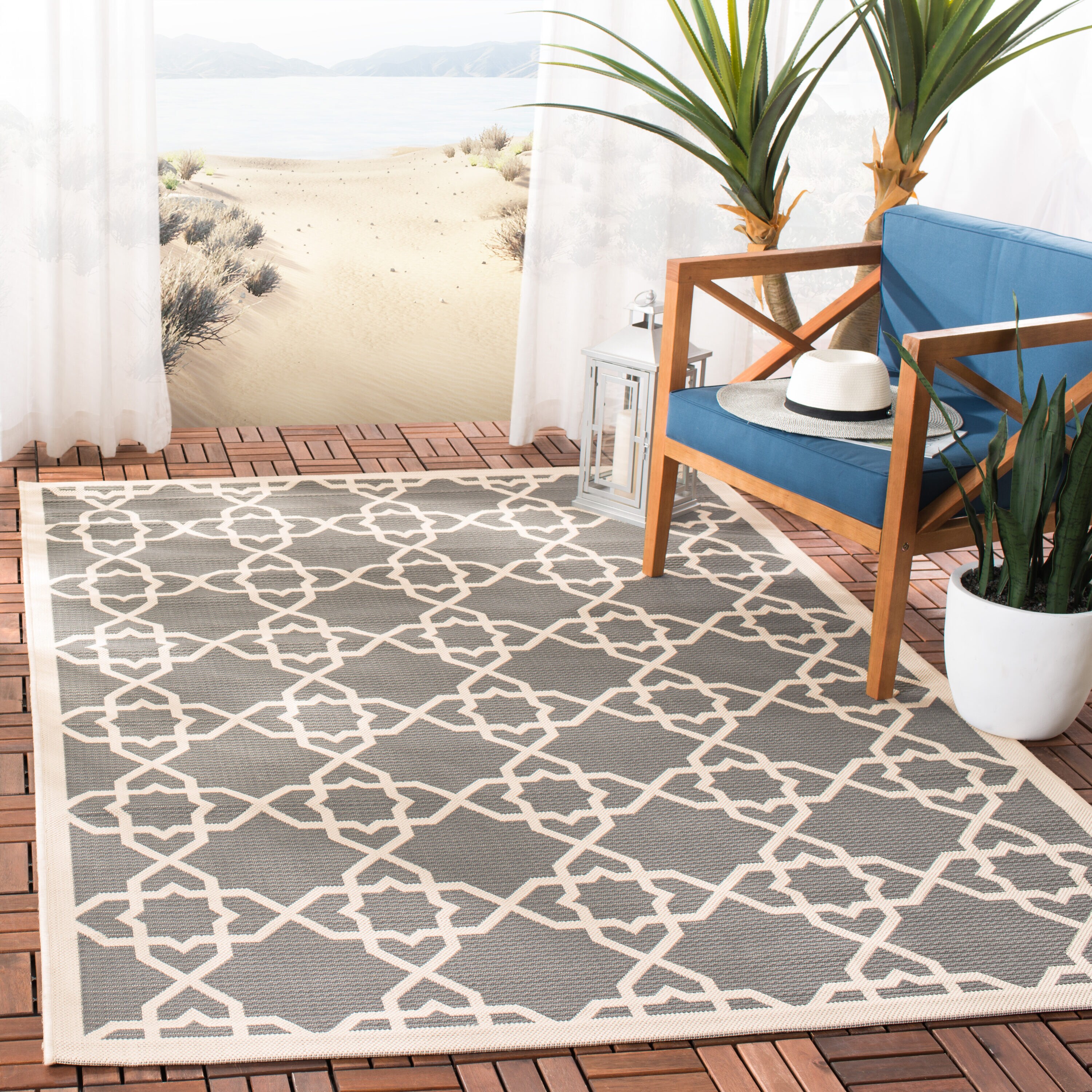Safavieh CY6032-246-8SQ Courtyard Rouen 8 x 8 (ft) Loomed Polypropylene Gray/Beige Square Indoor/Outdoor Abstract Area rug