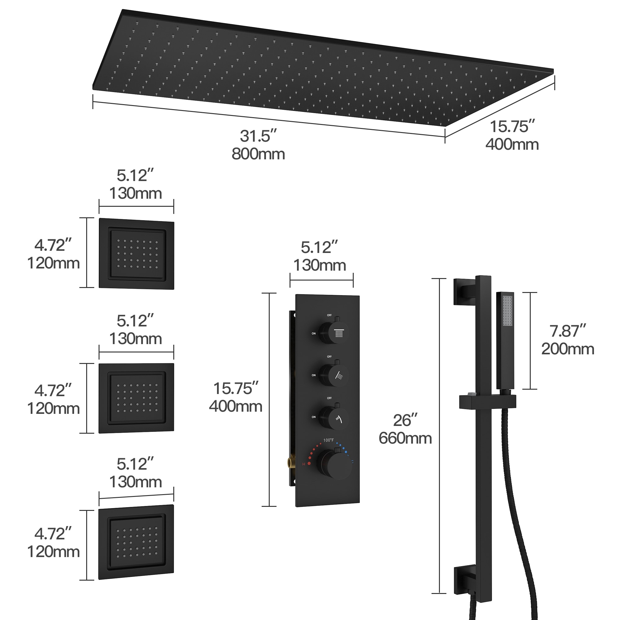 CASAINC CA-A4382-MB Showerhead-Bar-Panels - View #10