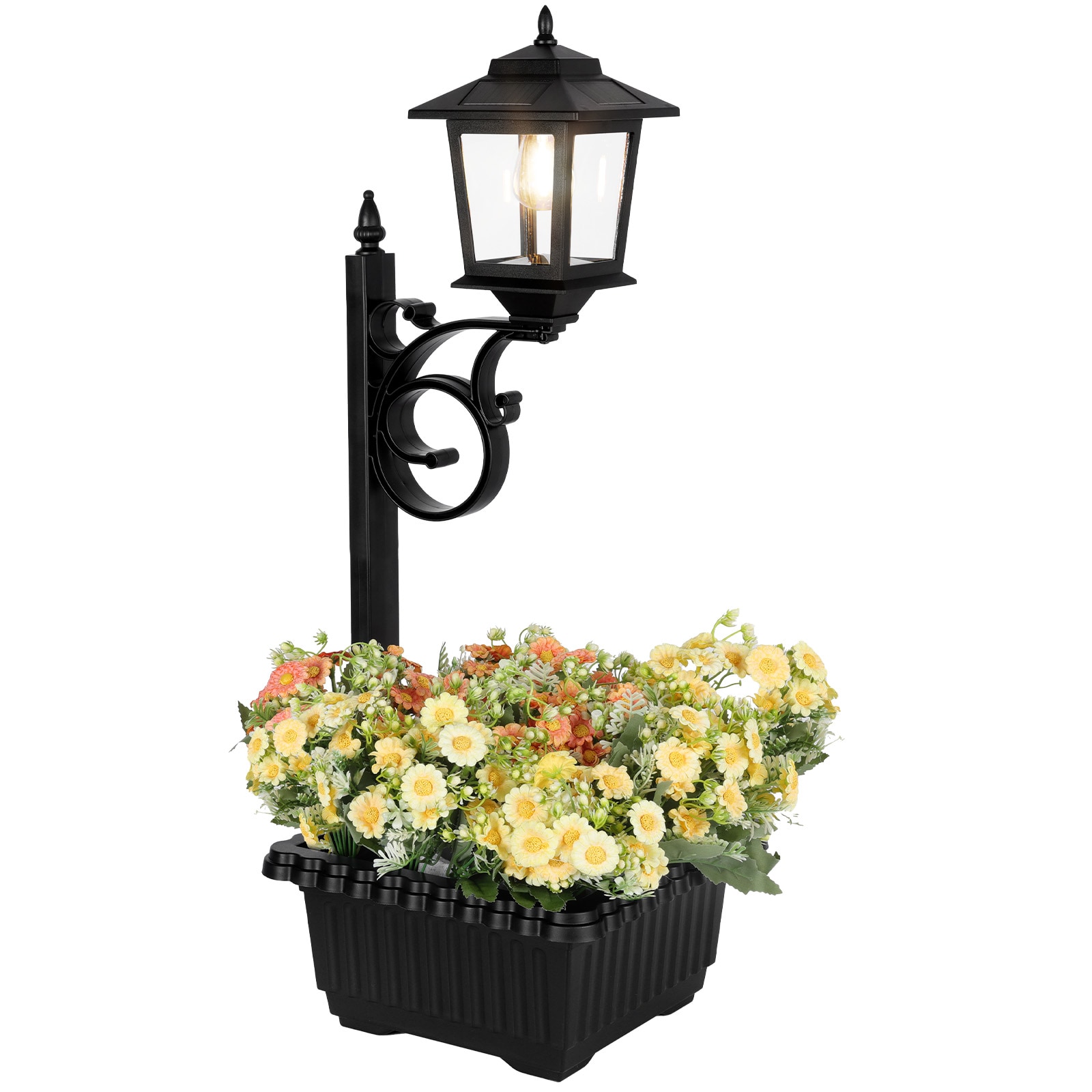 LamQee 06FTL0070AWT Complete Post Lights 28.5-Inches H Black Solar LED Post light