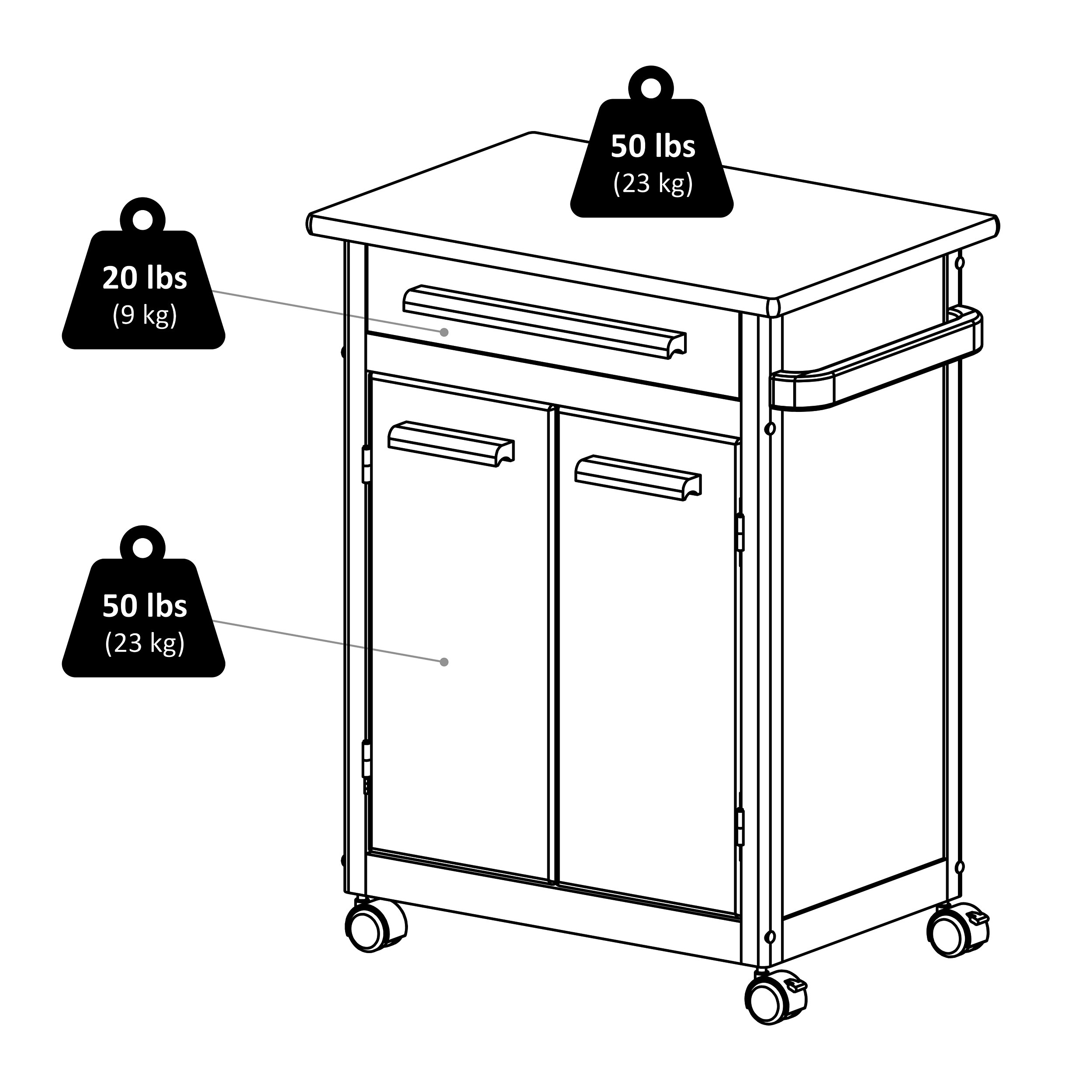 Winsome Transitional Brown Wood Kitchen Cart with Butcher Block and Storage