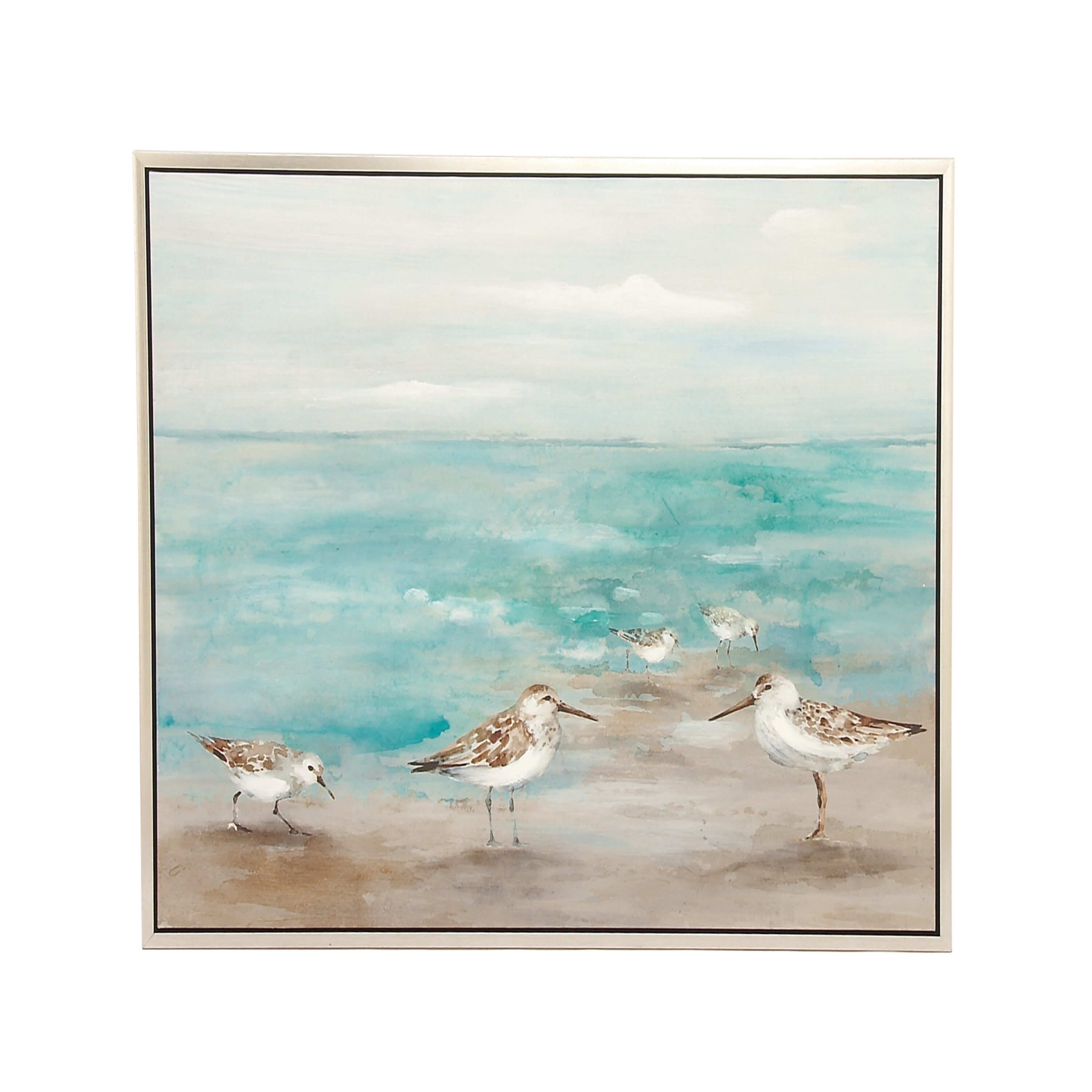 White and Blue Coastal Bird Canvas Framed Wall Art