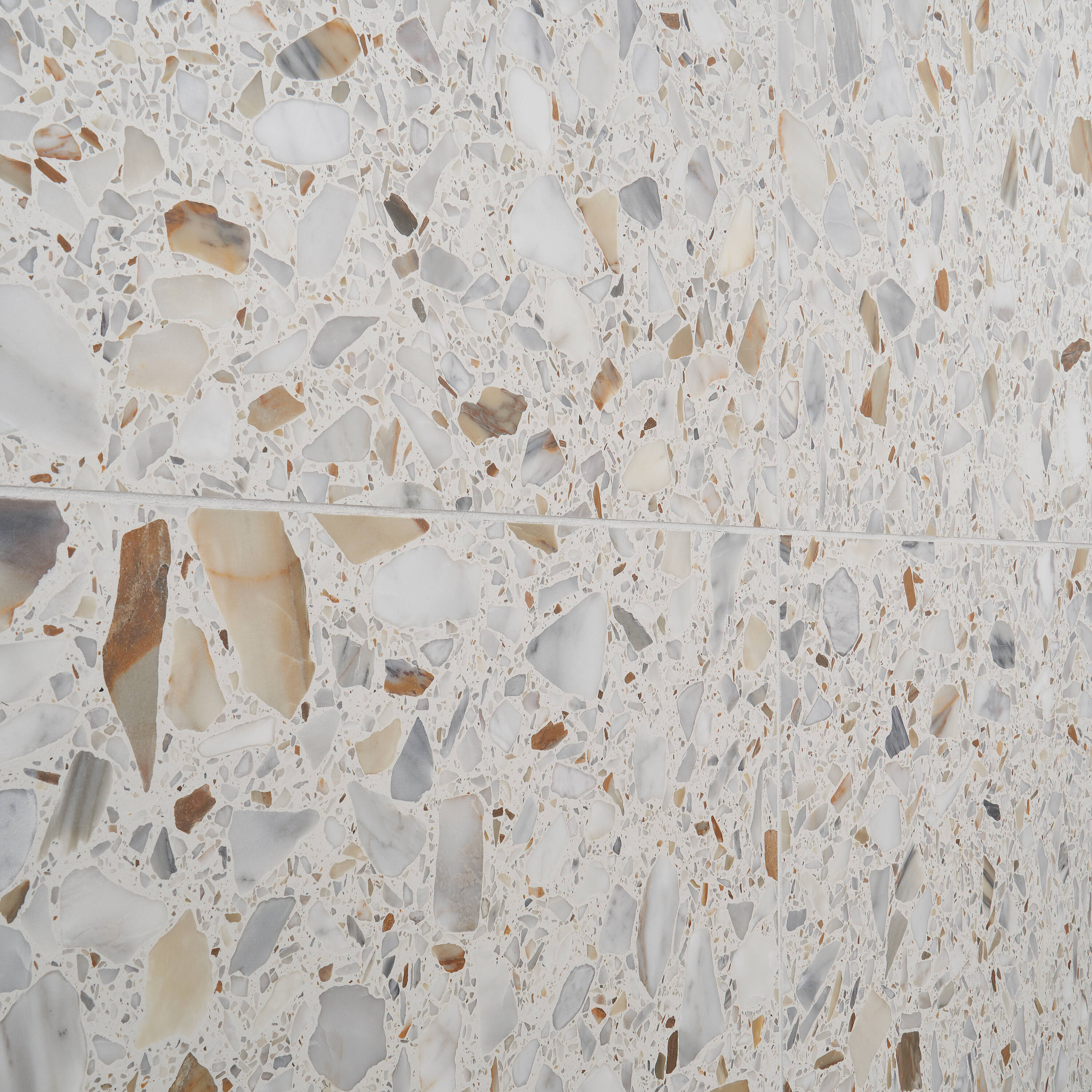 Calacatta White/Cream Large Format Honed Terrazzo Floor and Wall Tile