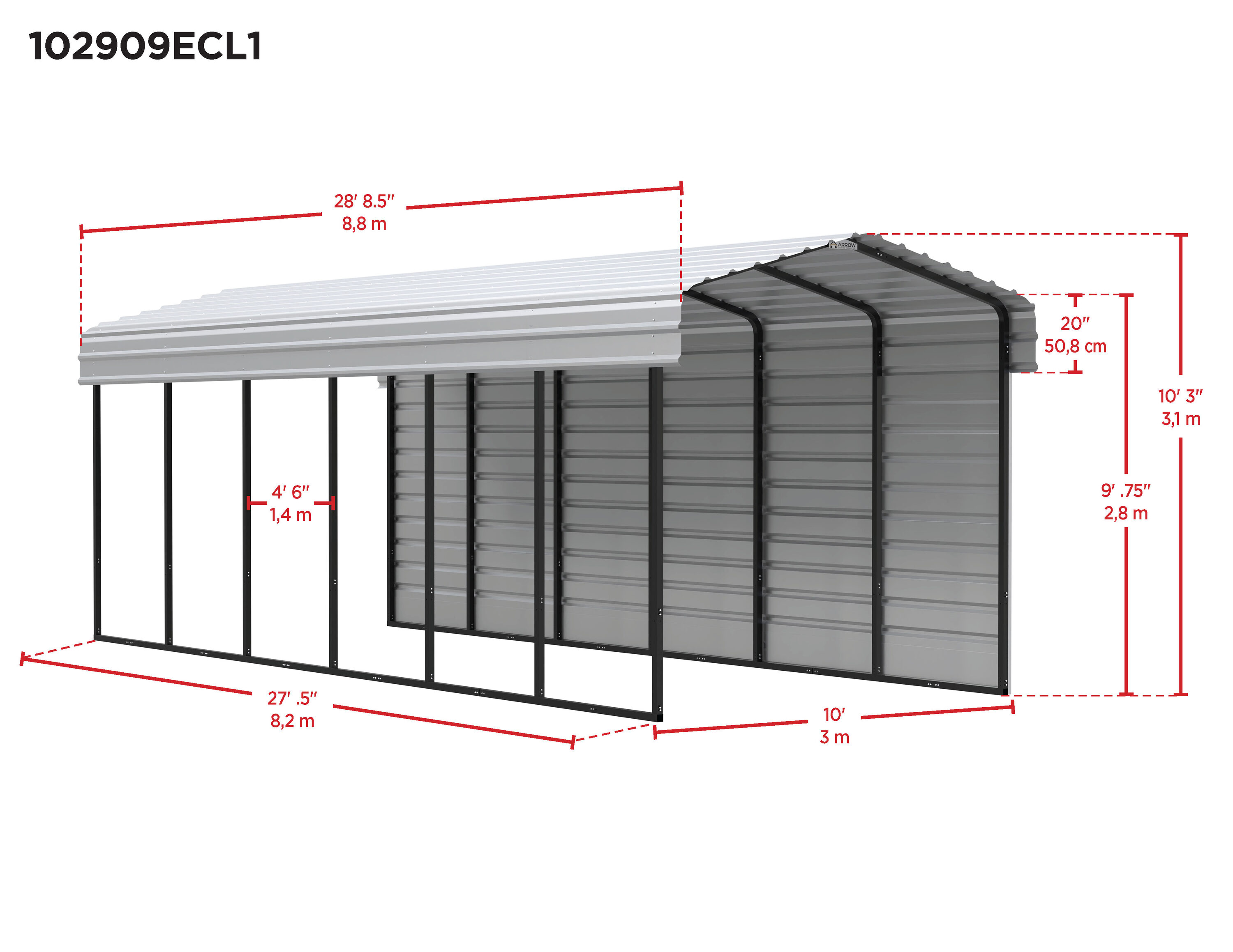Arrow CPH102909ECL1 Carport-Covers - View #2