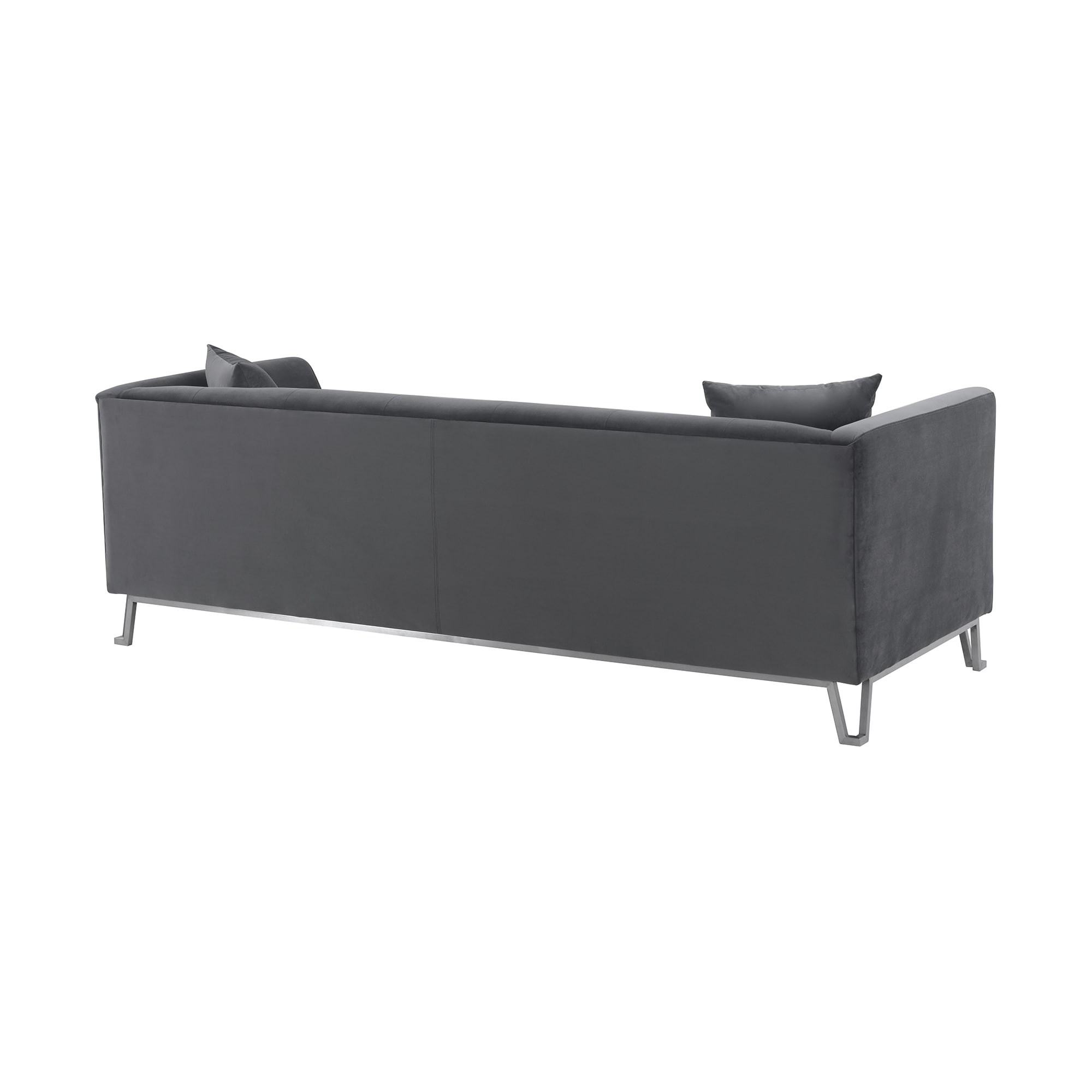 Elegant 90" Gray Leather Tufted Sofa with Wooden Accents