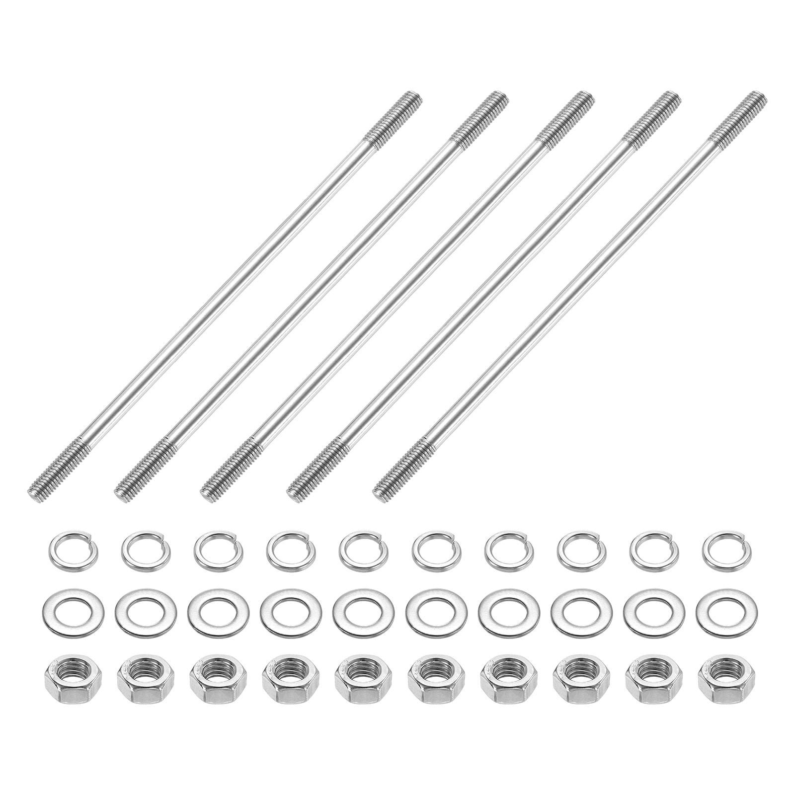 Unique Bargains 5pcs Double Ended Stud Screws M5x140mm 304 Stainless Steel Dual Threaded Rod Bolts with Nuts and Flat and Lock Washers Double End Threaded Stud Screw Bolt for House Maintenance