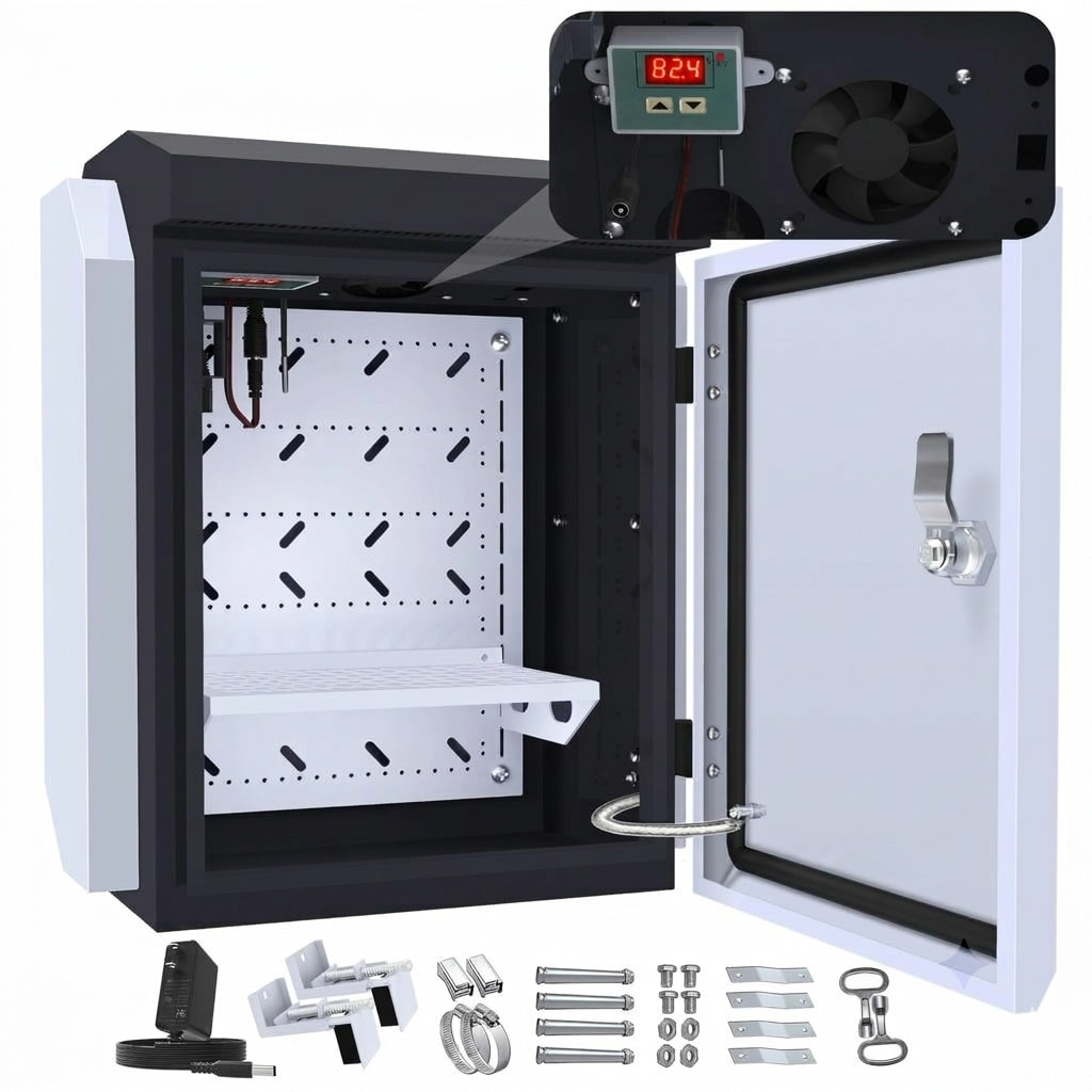 Misopily  Outdoor Electrical Box with Thermostat and Cooling Fan IP65 Water Resistant Galvanized Steel Precise Temperature Control 0 Point 1