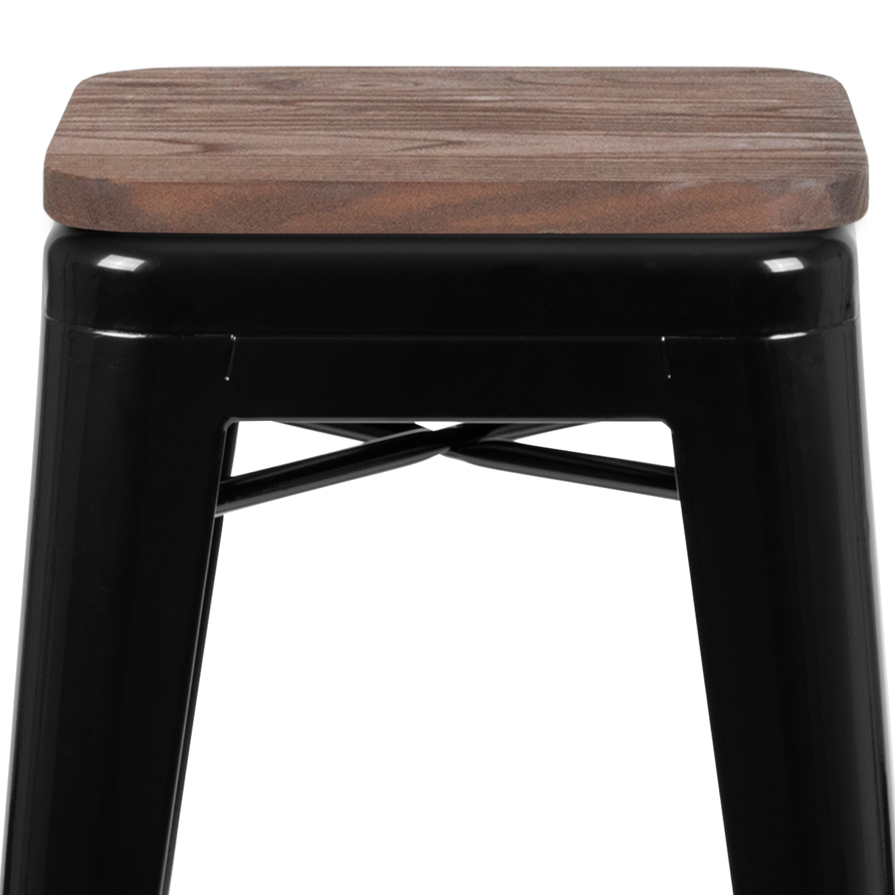 Industrial Chic 30" Stackable Black Metal and Wood Bar Stool, Set of 4