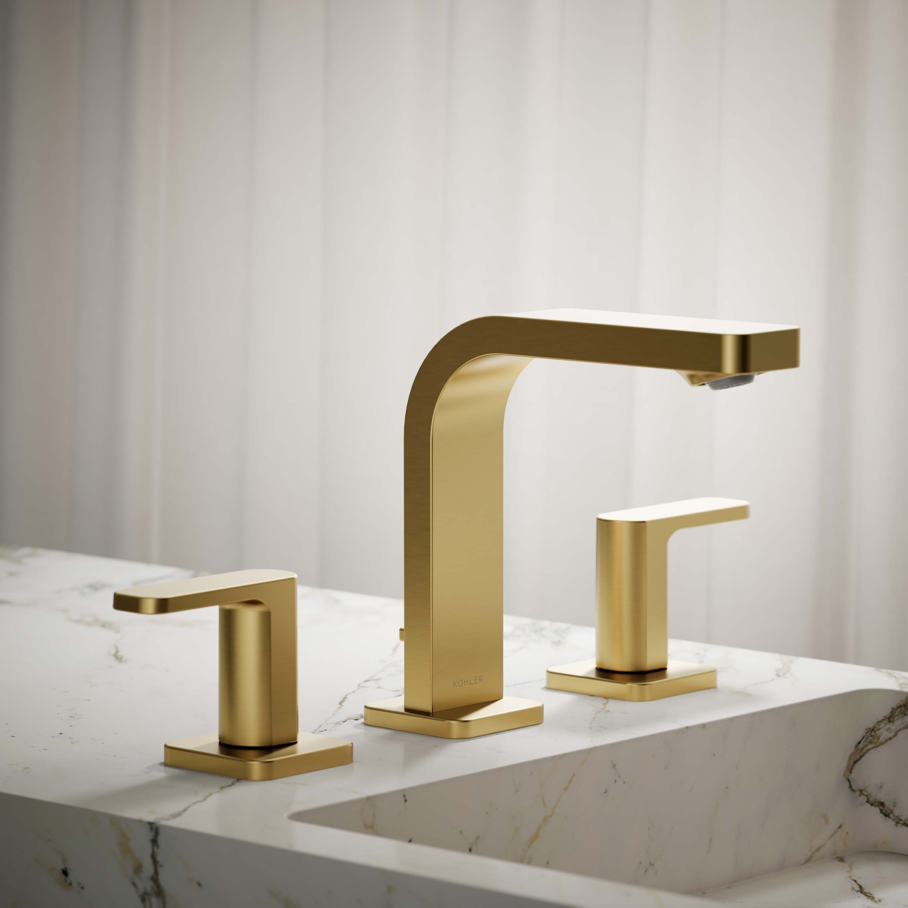 KOHLER K-23484-4-2MB Vibrant Brushed Moderne Brass Widespread 2-handle WaterSense Low-arc Residential Handle Bathroom Sink Faucet with Drain